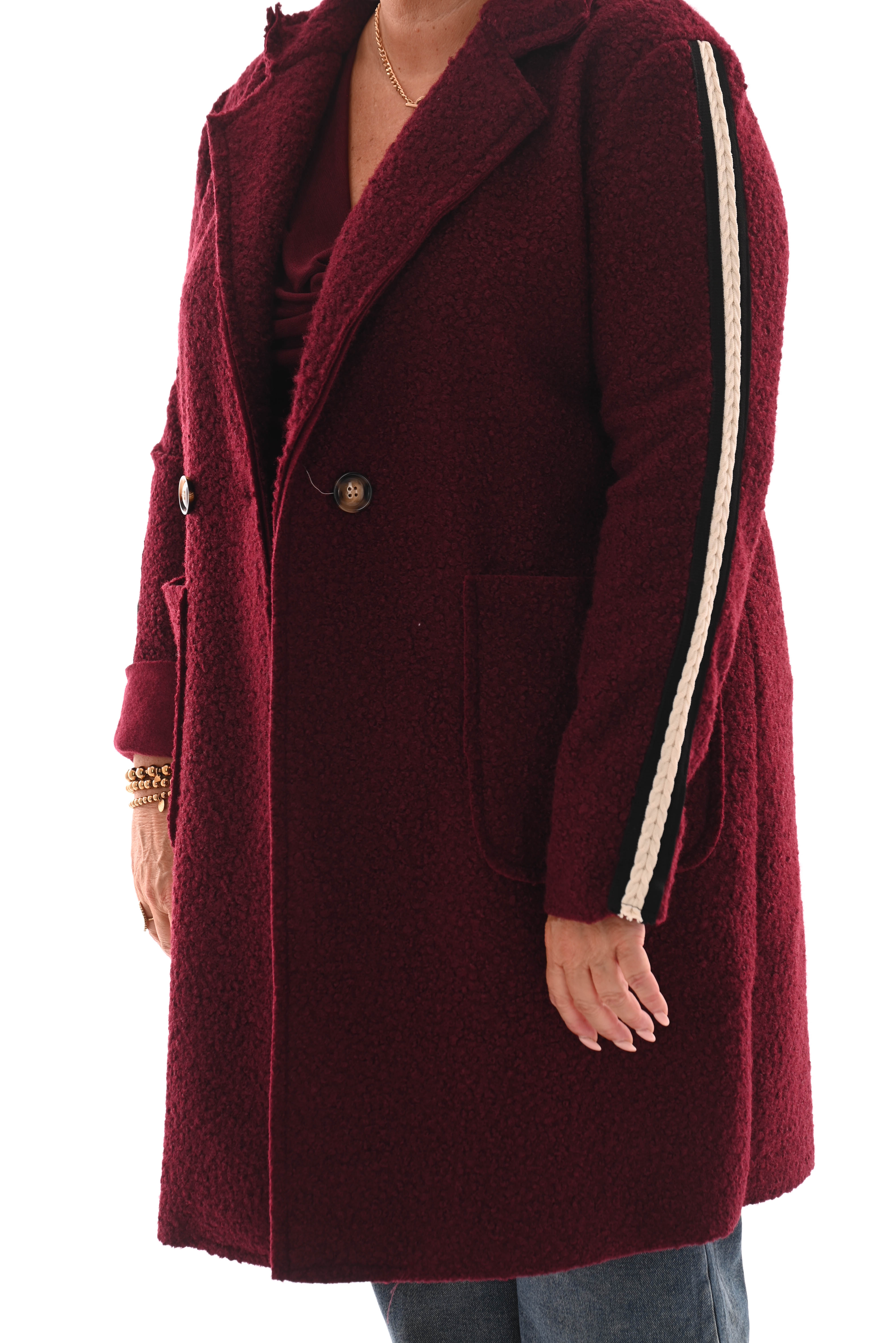 Half lange boucle jas strepen bordeaux