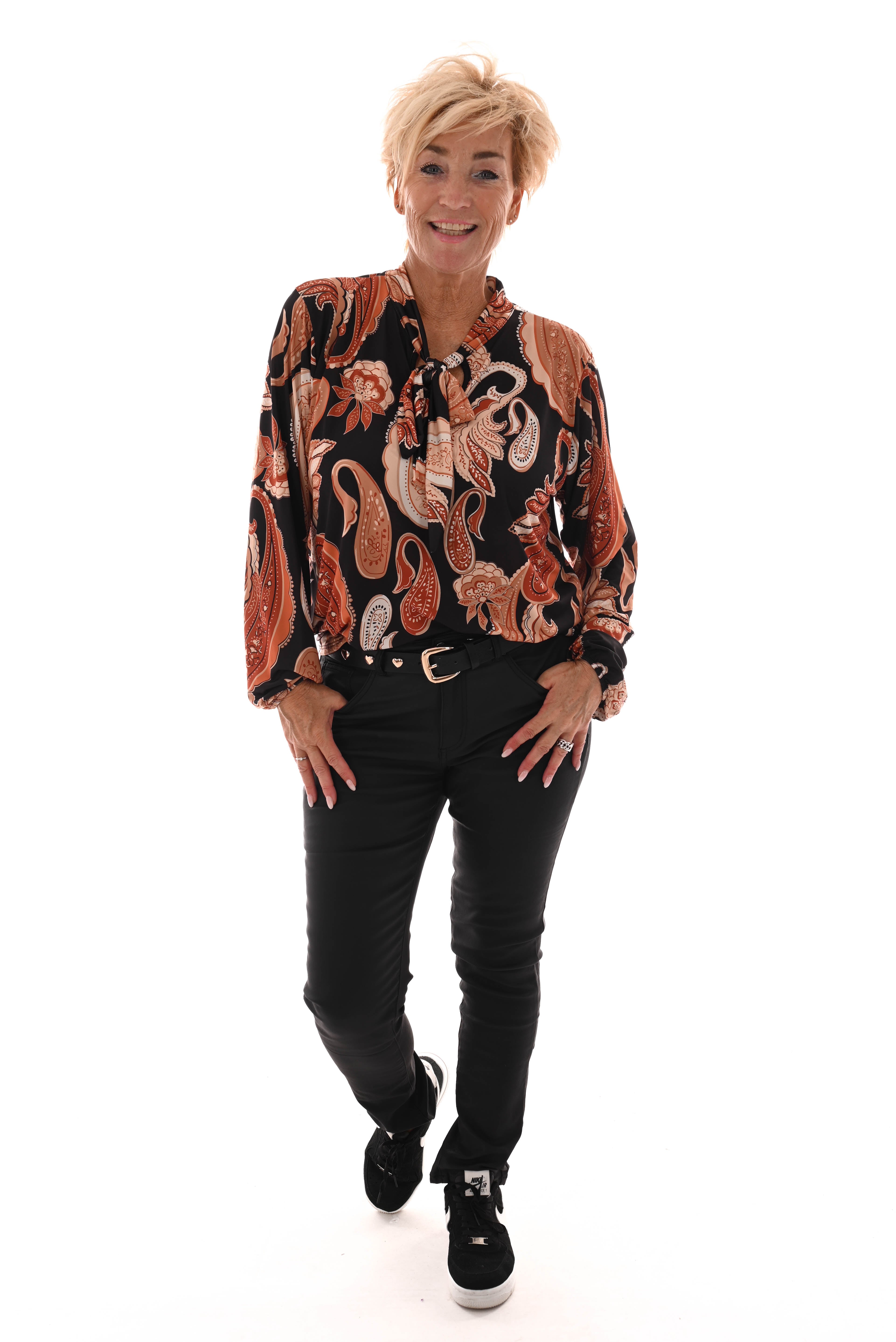 Top lange mouwen paisley strik detail zwart