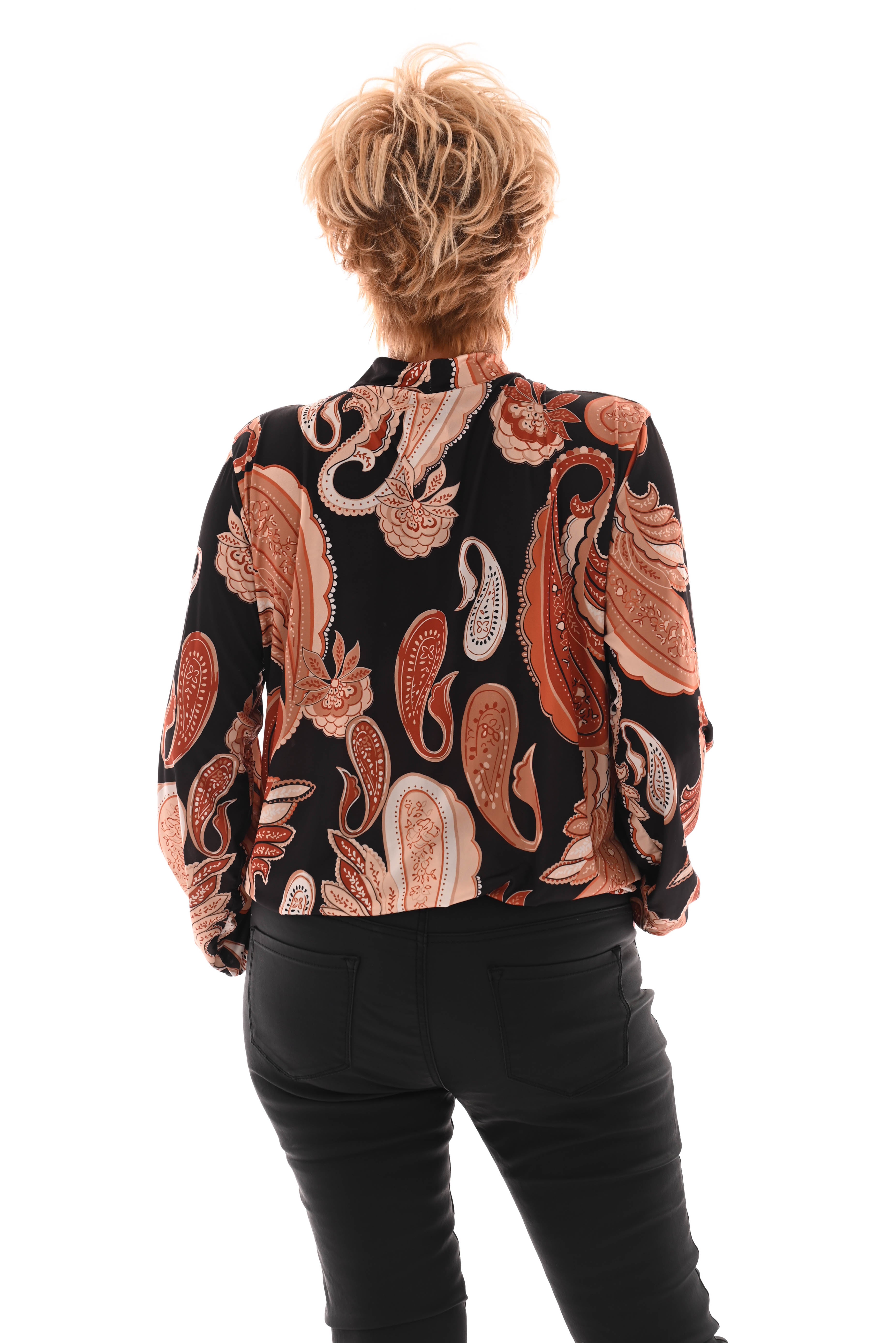 Top lange mouwen paisley strik detail zwart