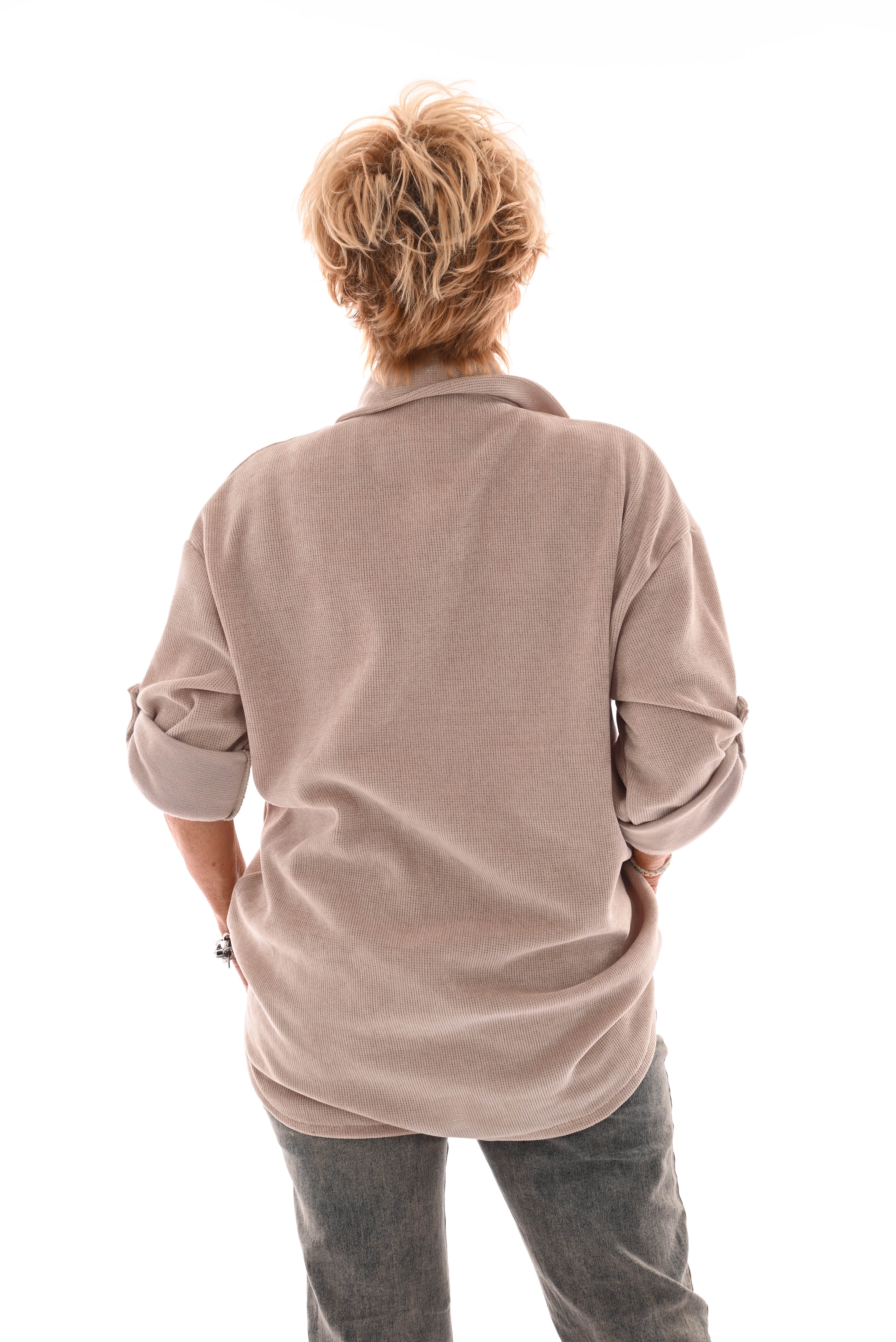 Corduroy blouse ophaalmouwen beige