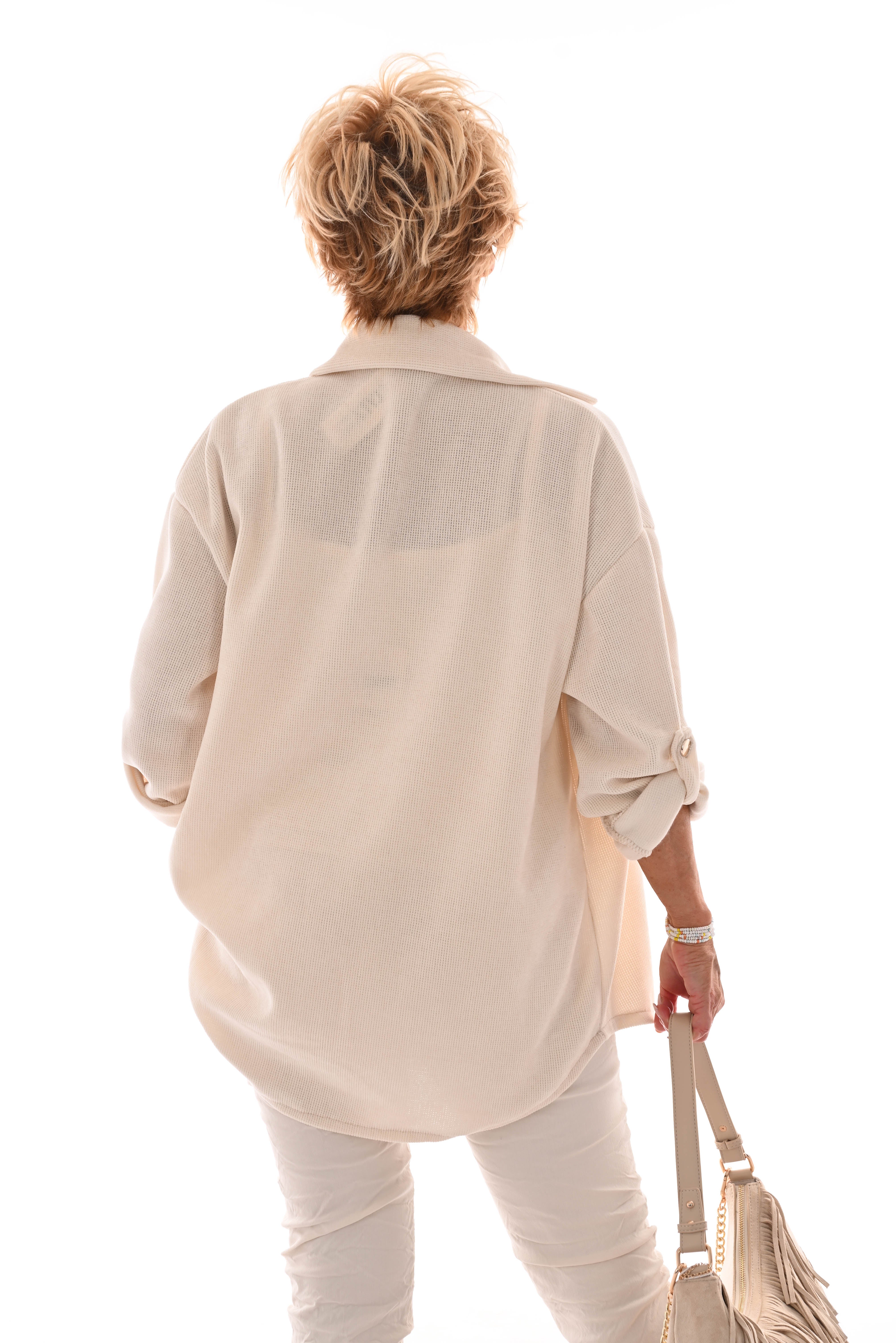 Corduroy blouse ophaalmouwen roomwit