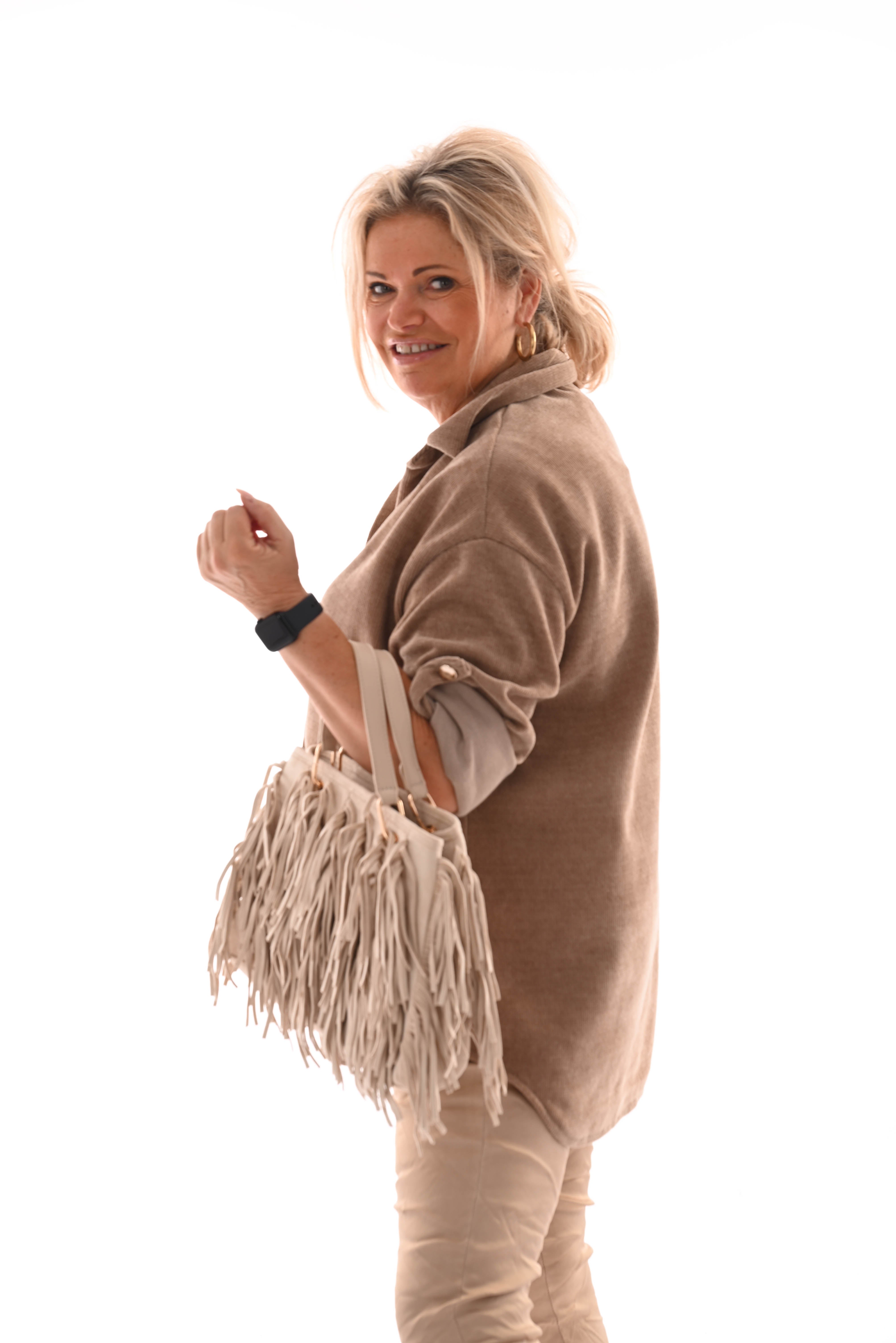 Corduroy blouse ophaalmouwen lichtbruin
