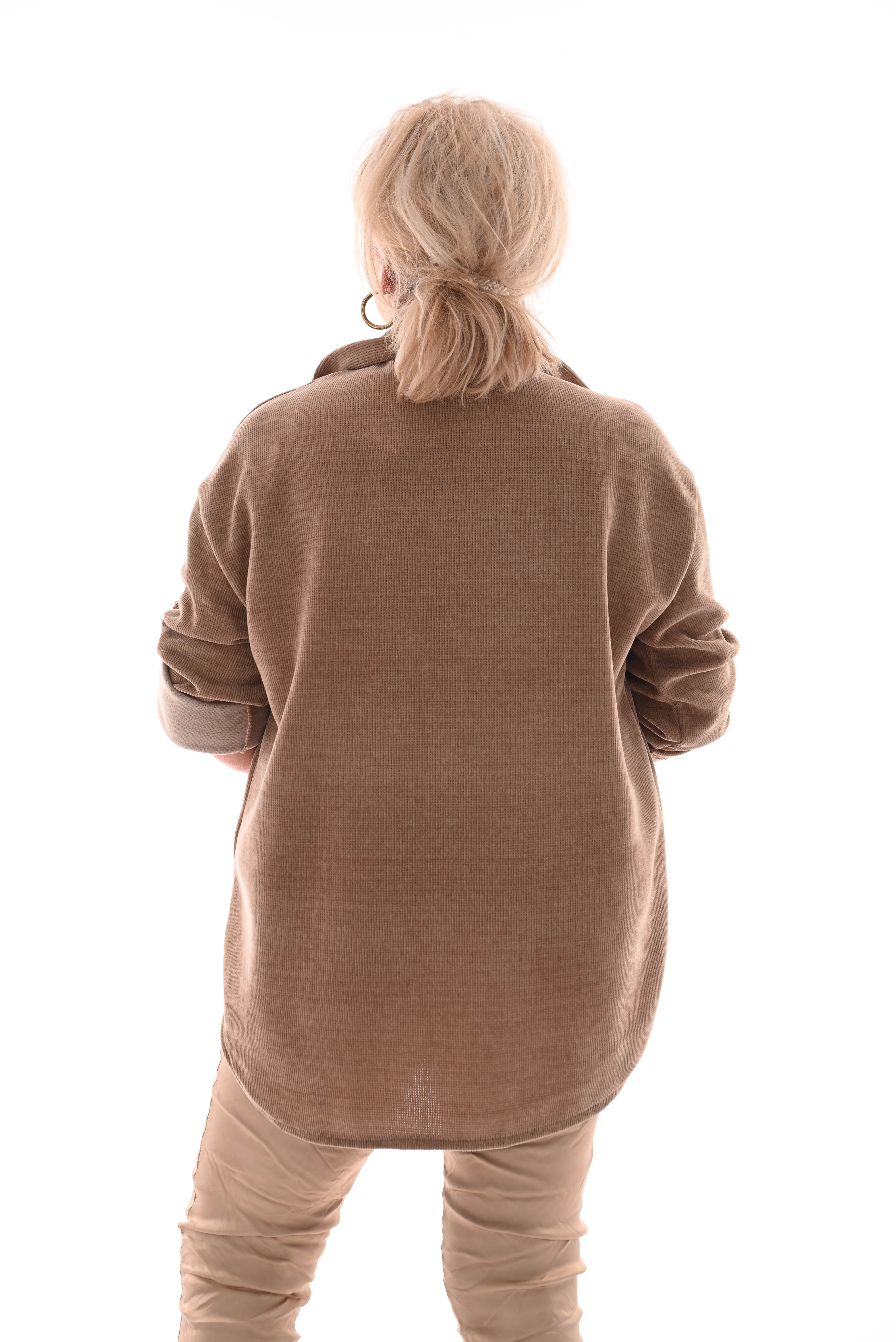 Corduroy blouse ophaalmouwen lichtbruin