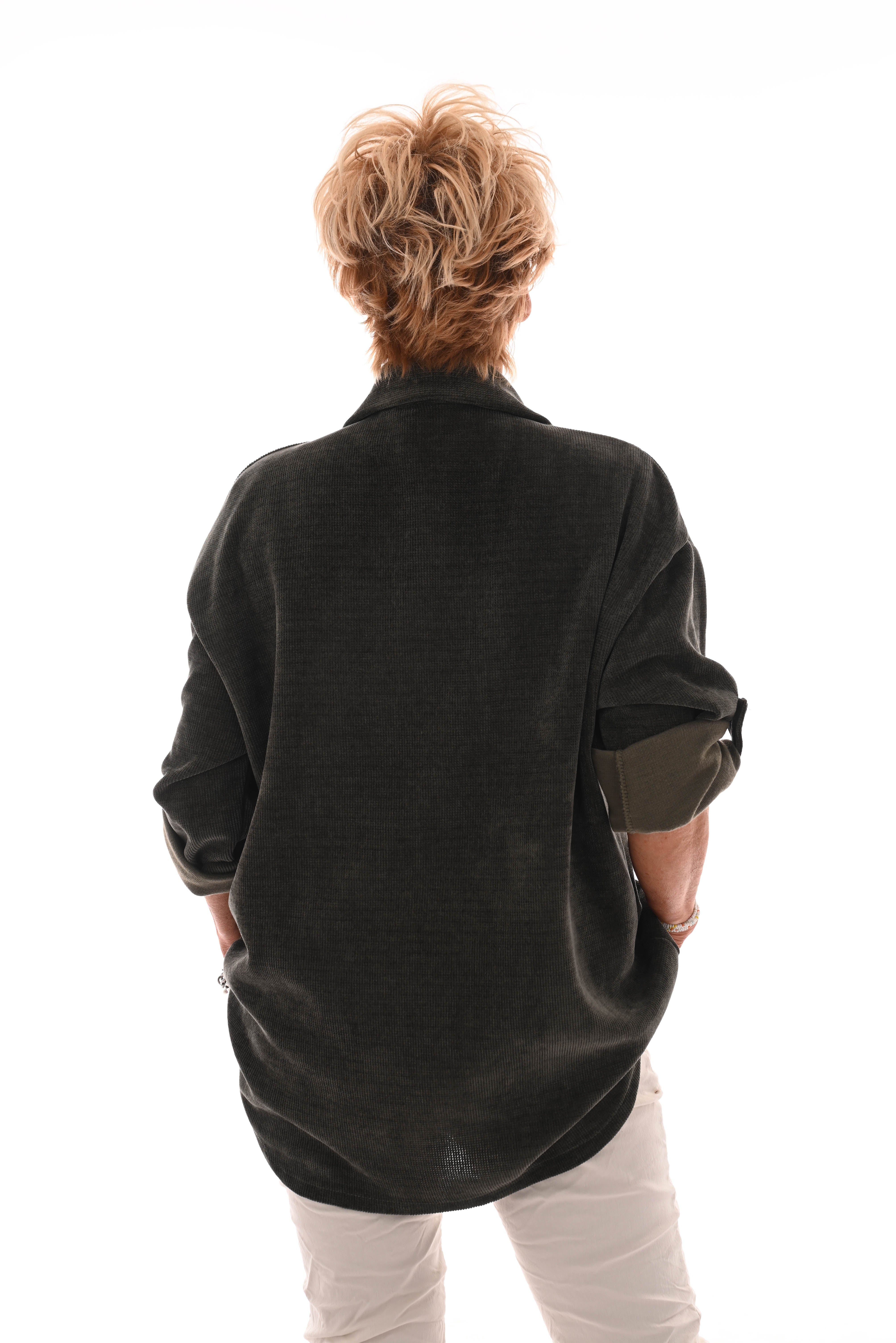 Corduroy blouse ophaalmouwen legergroen