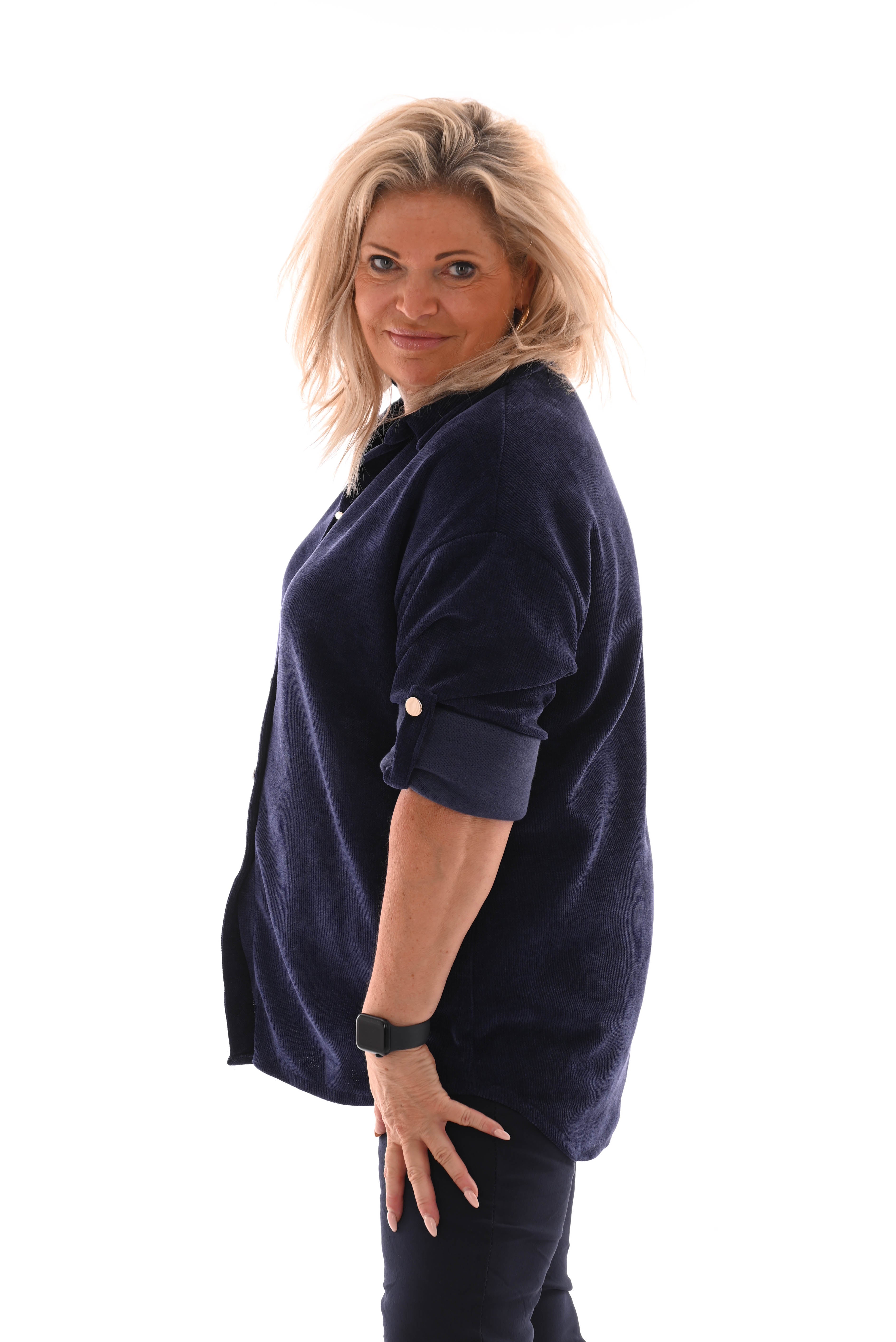 Corduroy blouse ophaalmouwen marineblauw