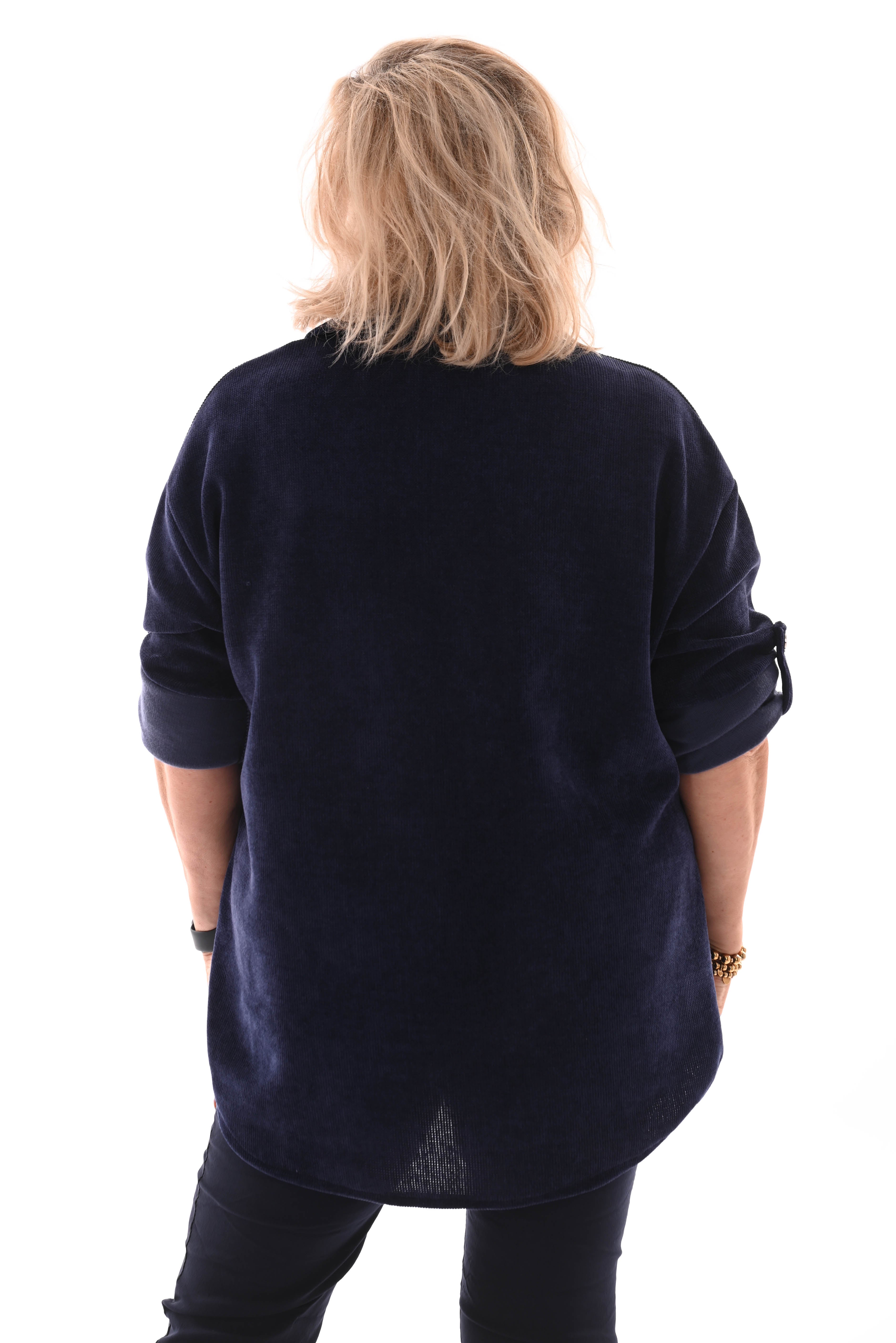 Corduroy blouse ophaalmouwen marineblauw