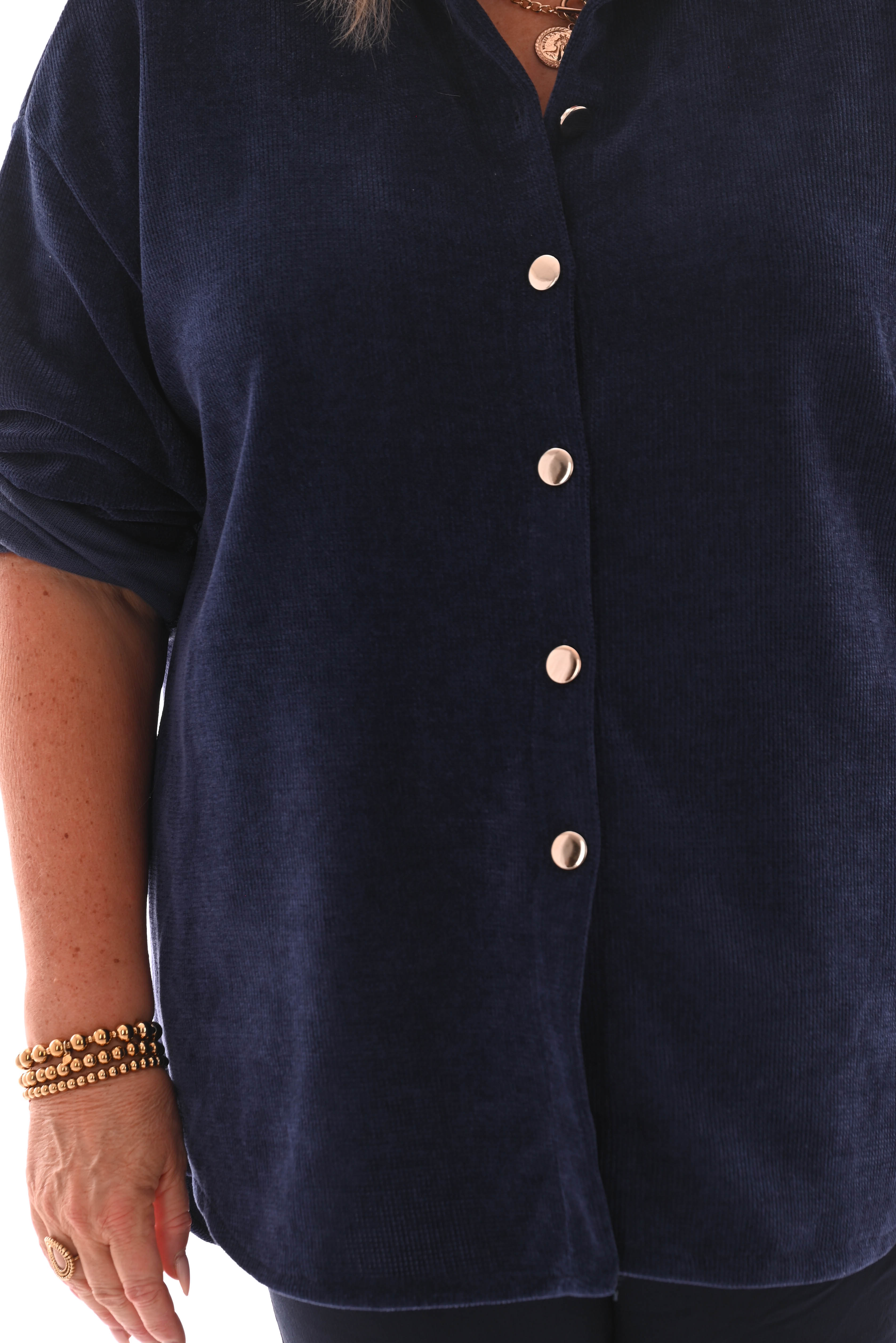 Corduroy blouse ophaalmouwen marineblauw