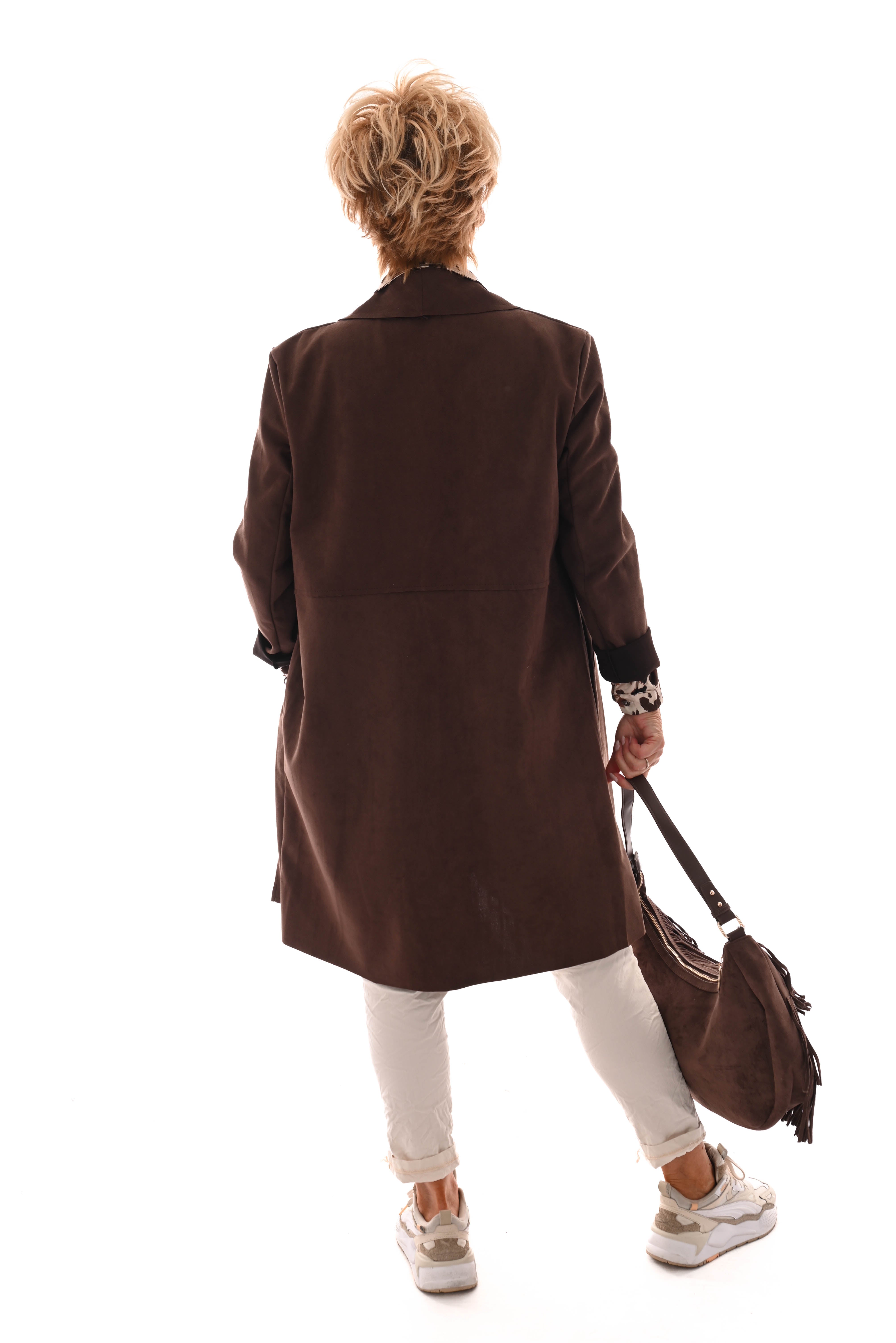 Suede look jas donkerbruin