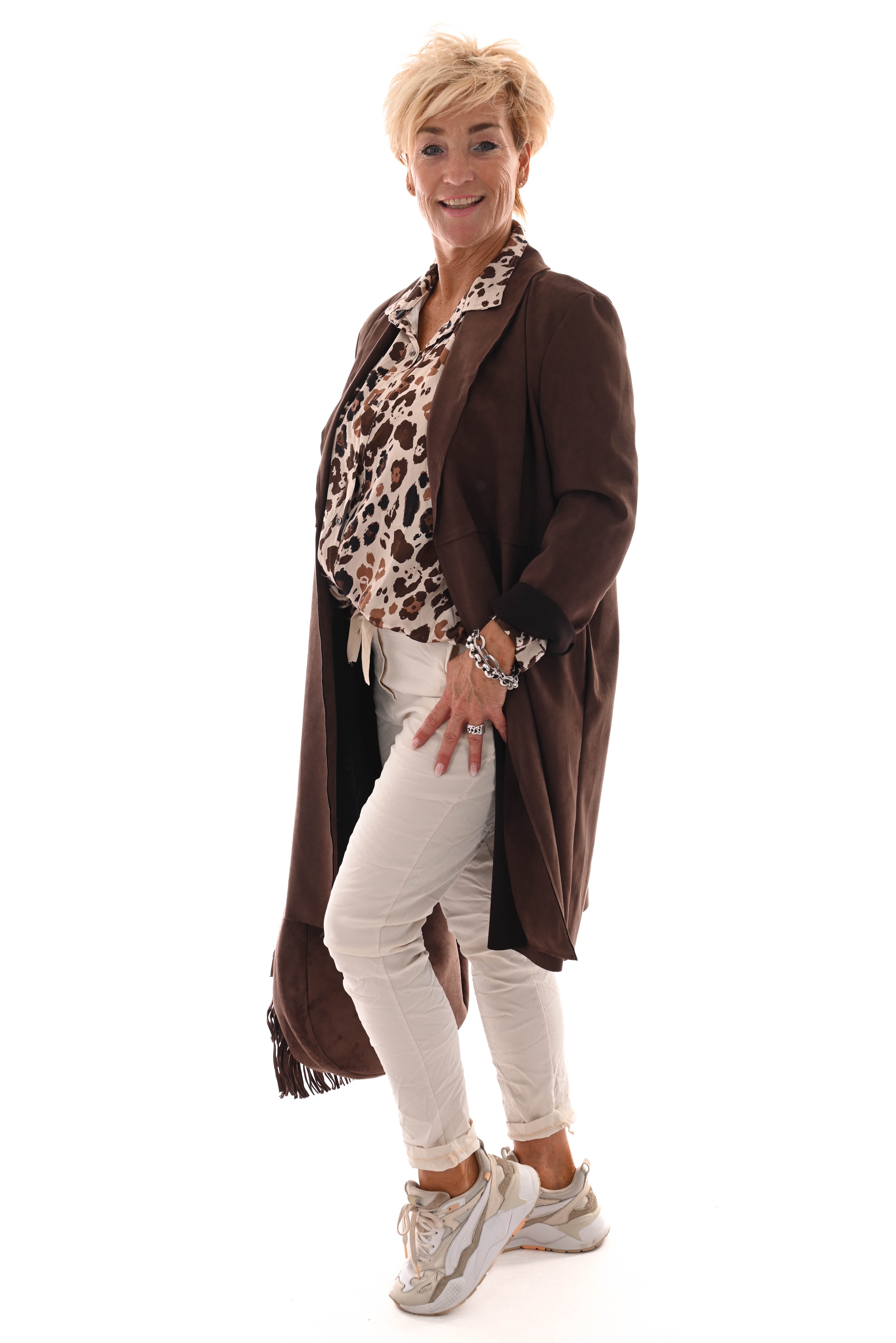 Suede look jas donkerbruin