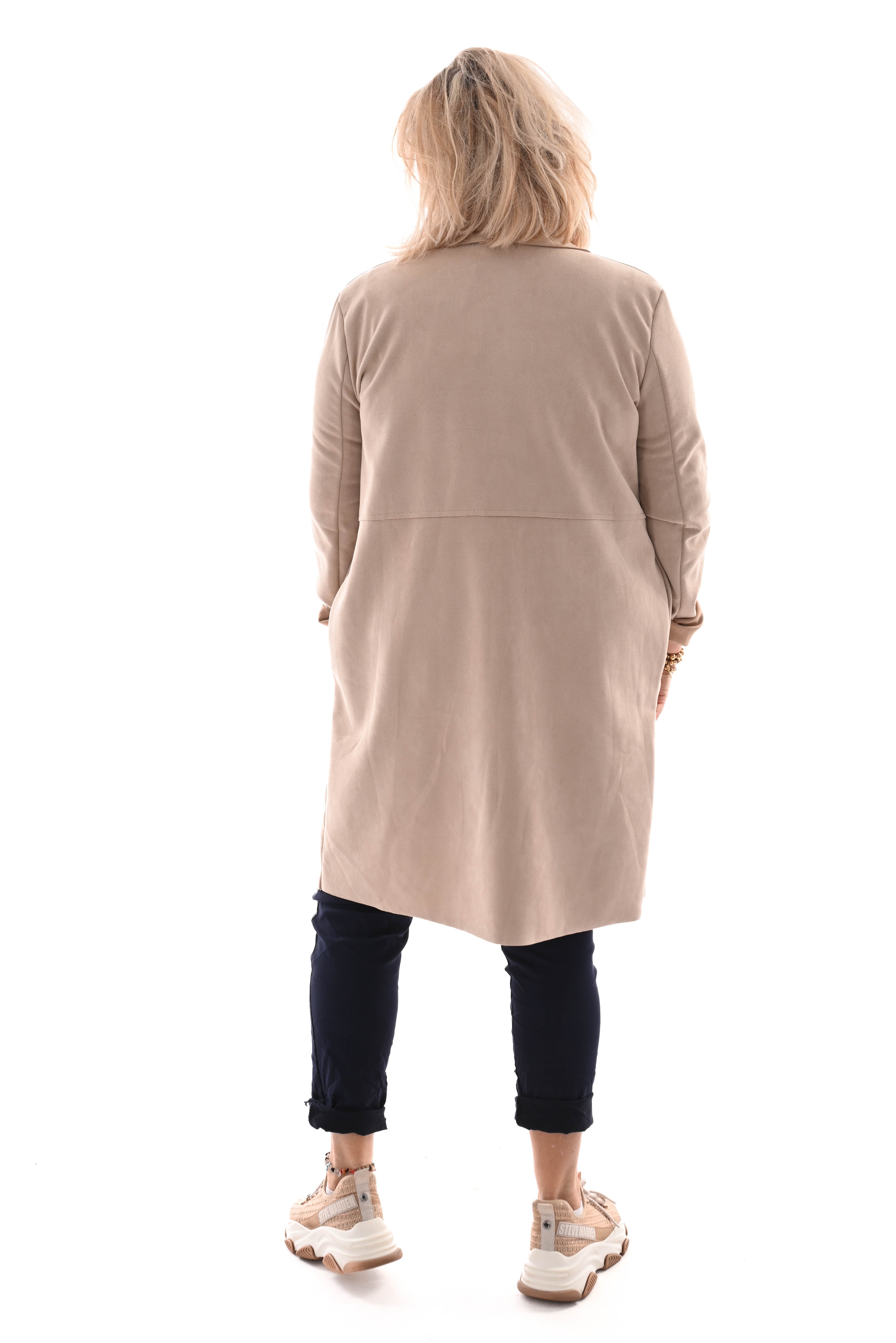 Suede look jas beige