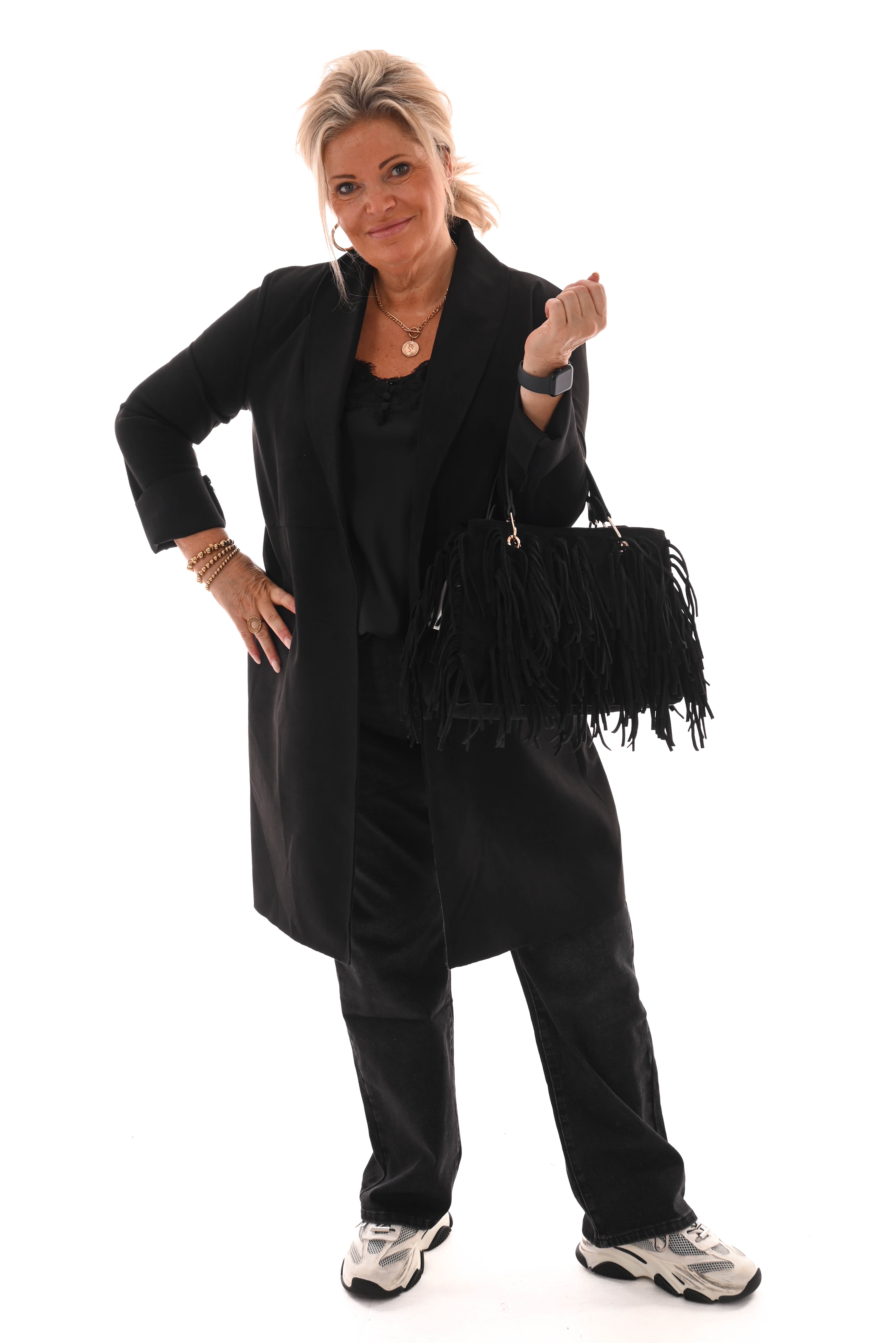 Suede look jas zwart