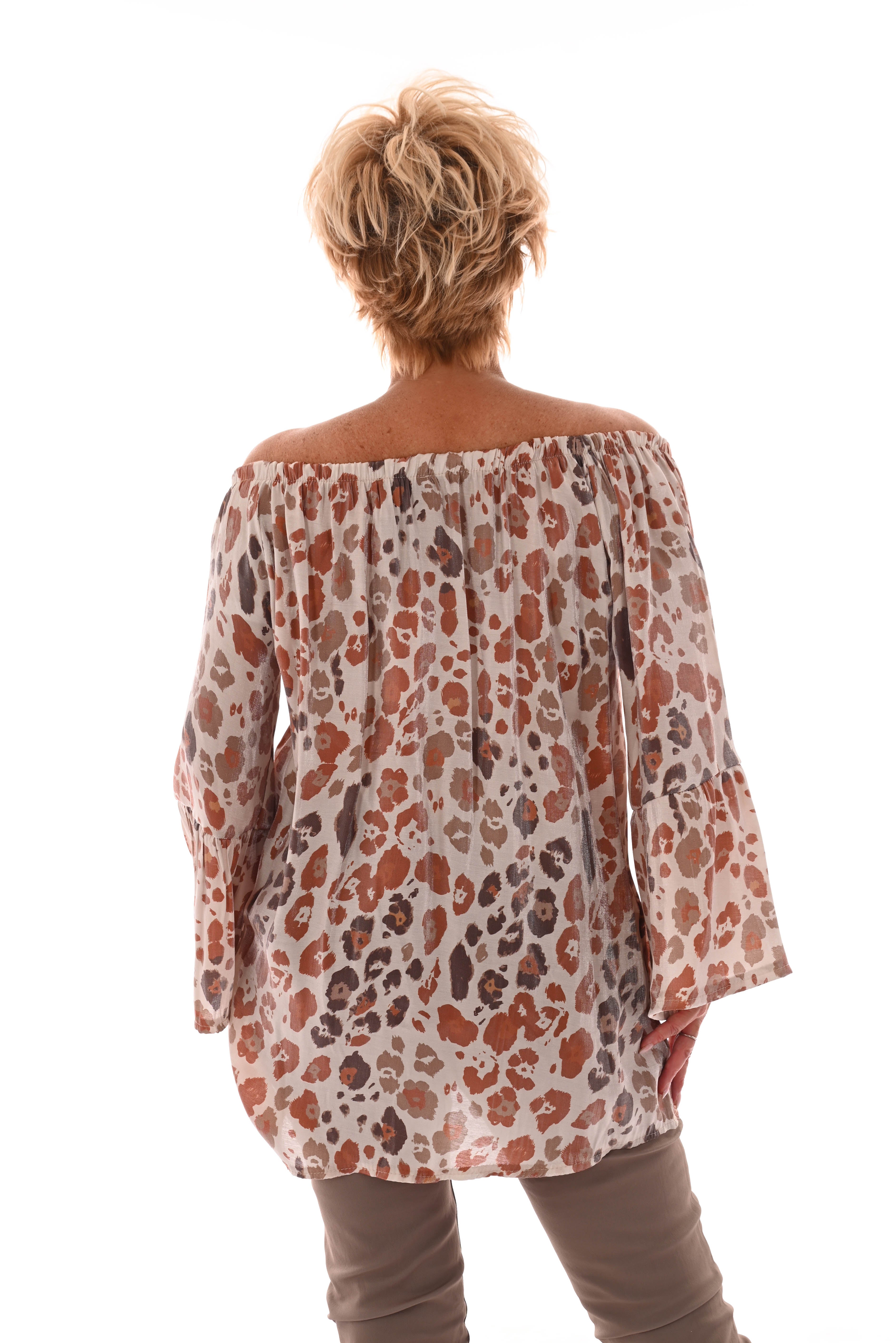 Off shoulder panter top creme/oranje