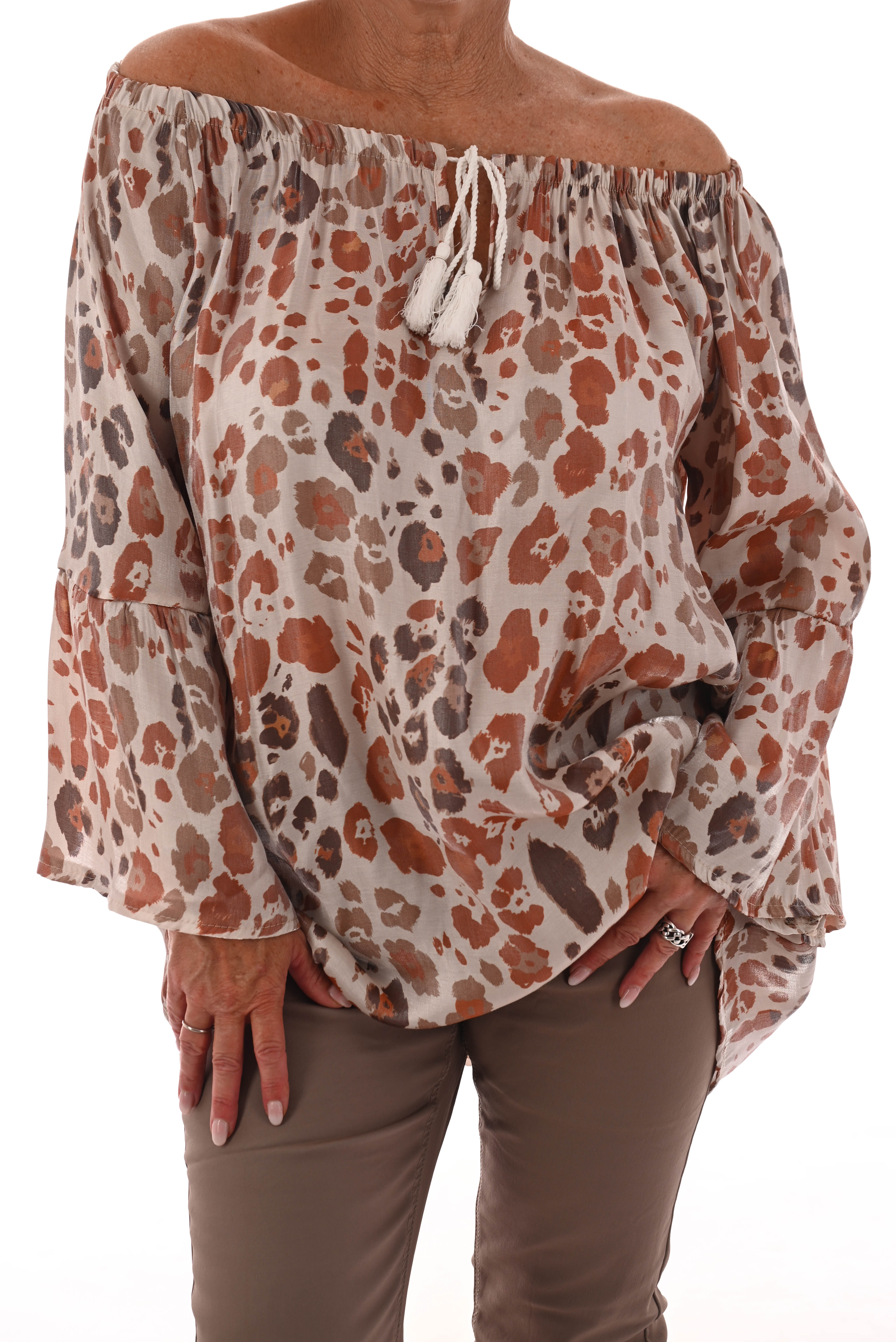 Off shoulder panter top creme/oranje