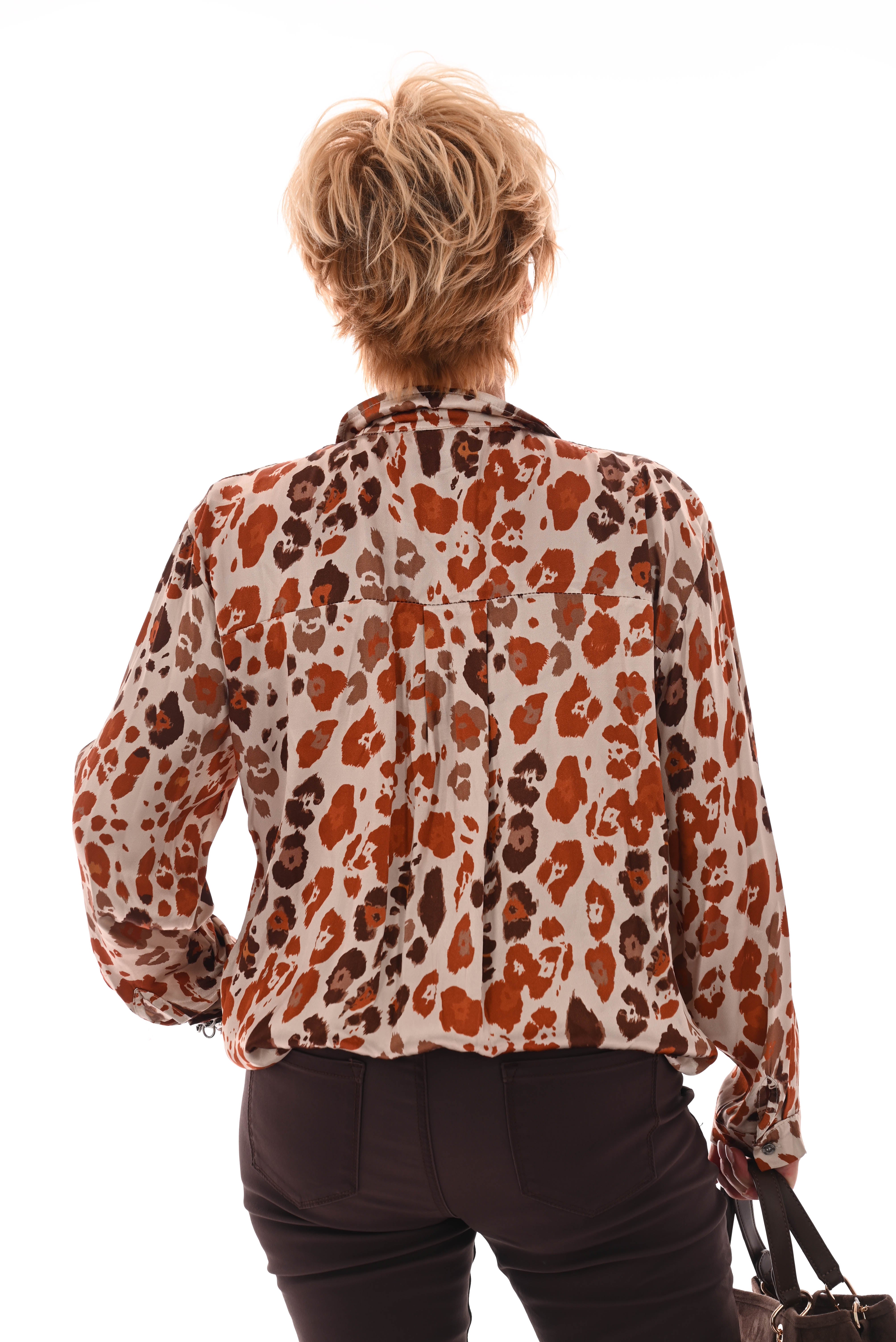 Doorknoop blouse panterprint roomwit/oranje