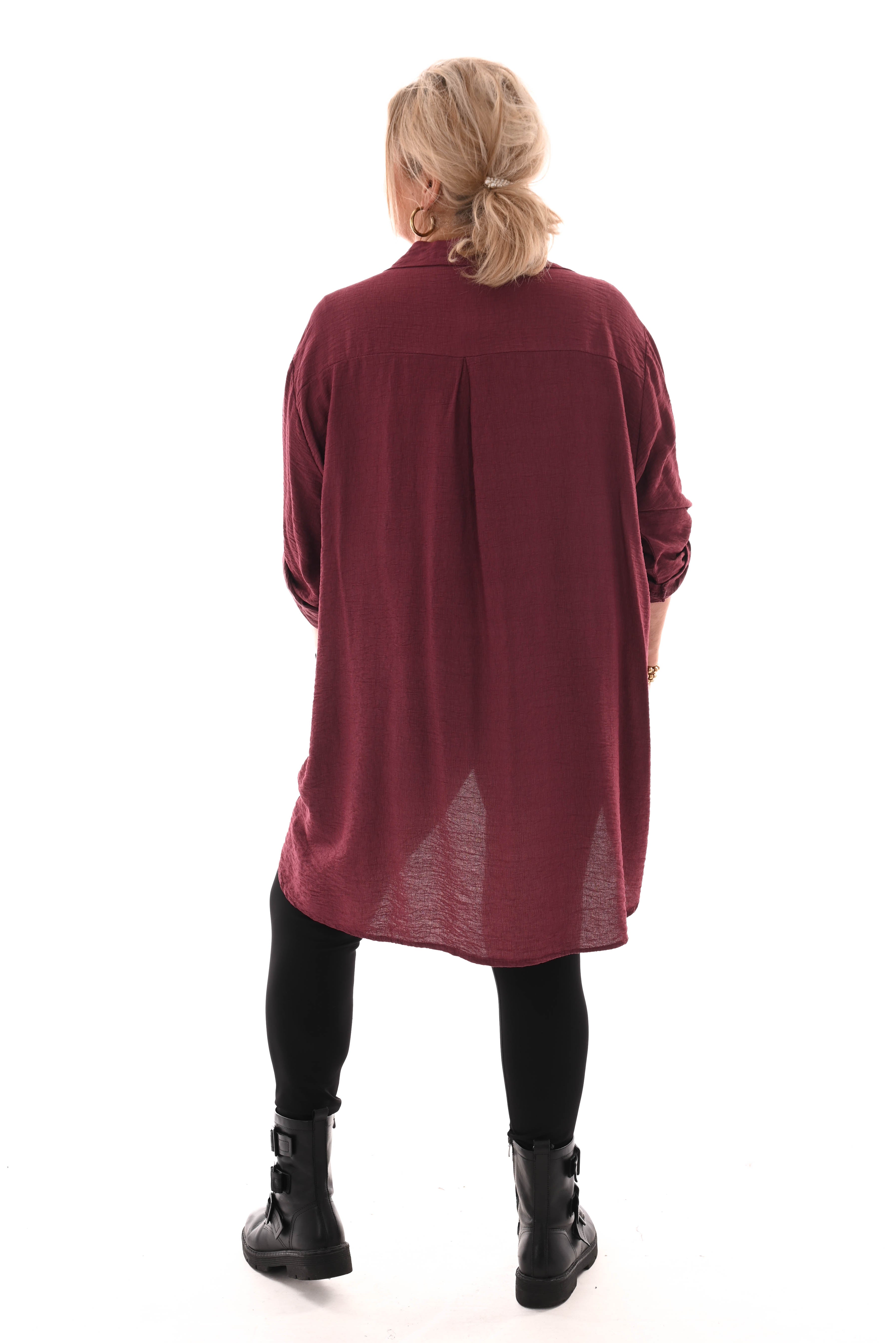 Doorknoop blouse crepe ophaalmouwen bordeaux