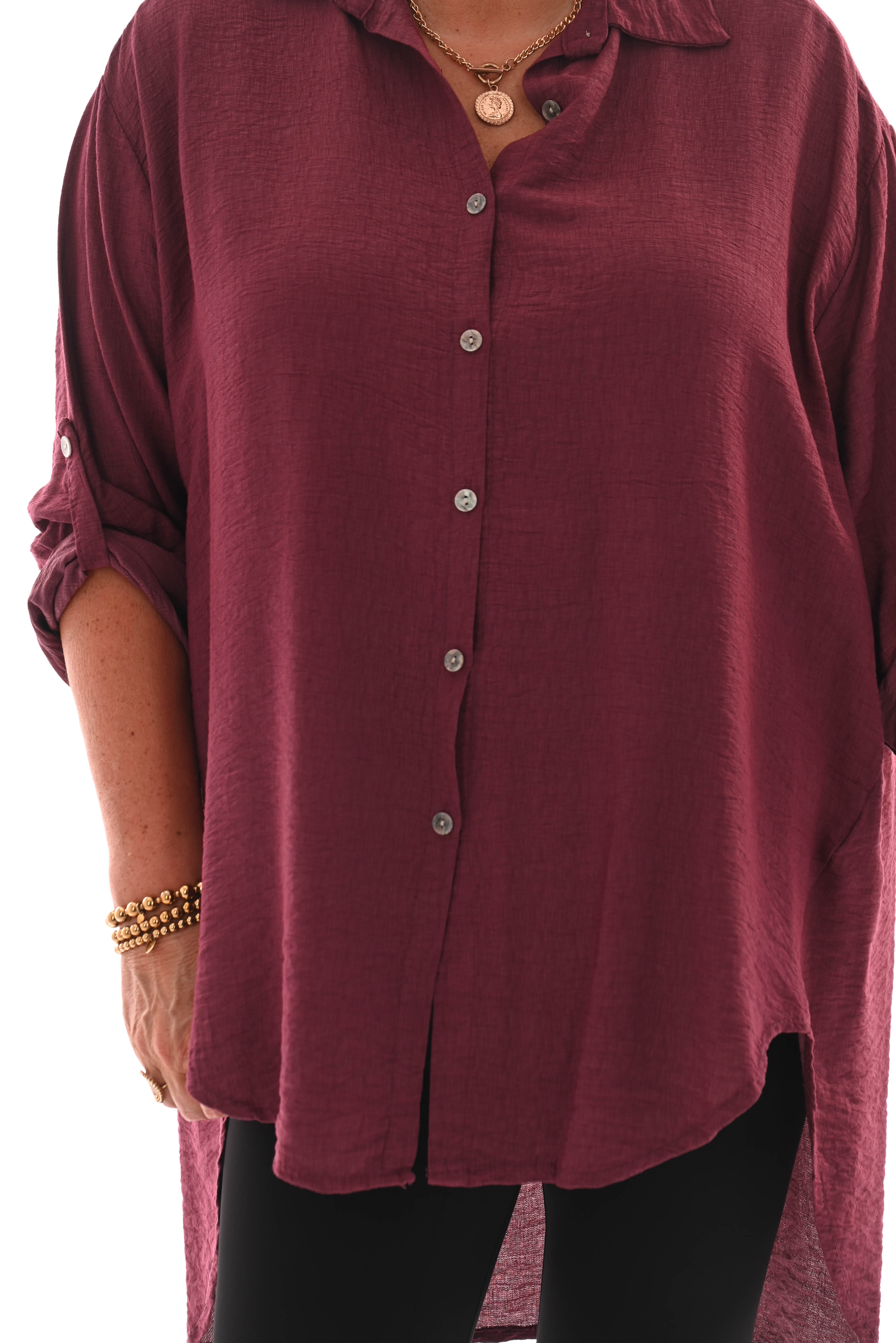 Doorknoop blouse crepe ophaalmouwen bordeaux