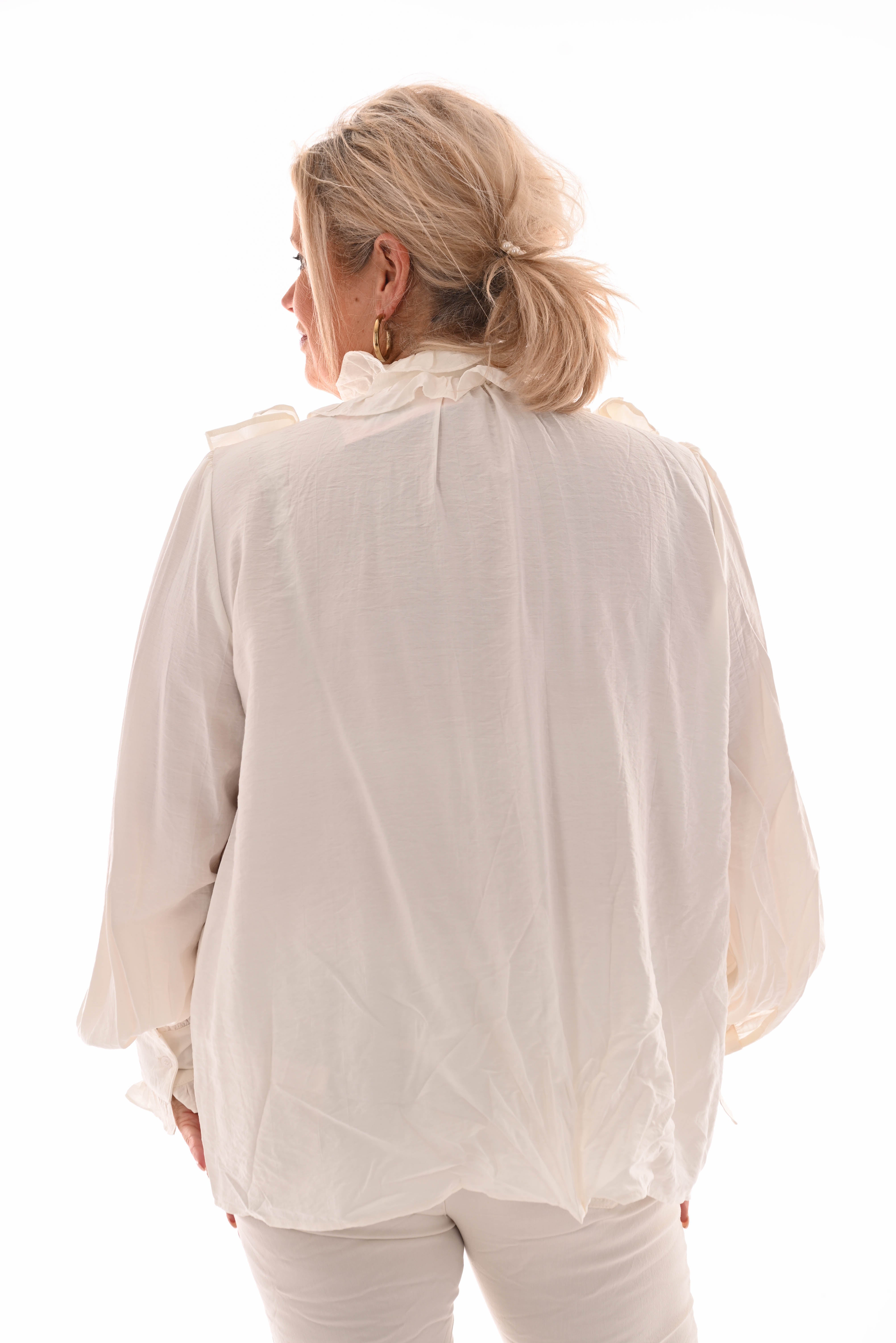 Blouse met strik en roezels roomwit