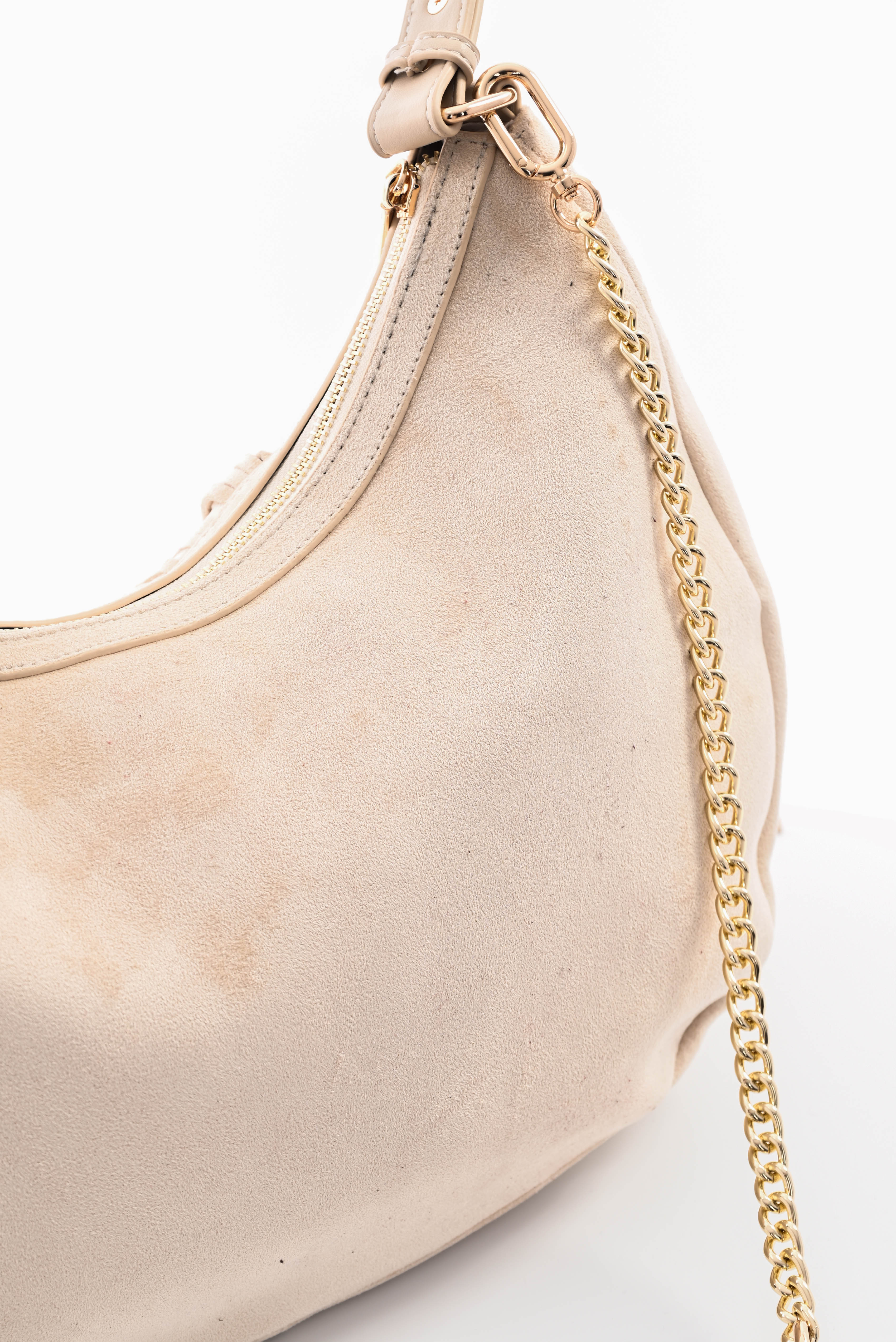 Tas suedinelook franjes rond beige