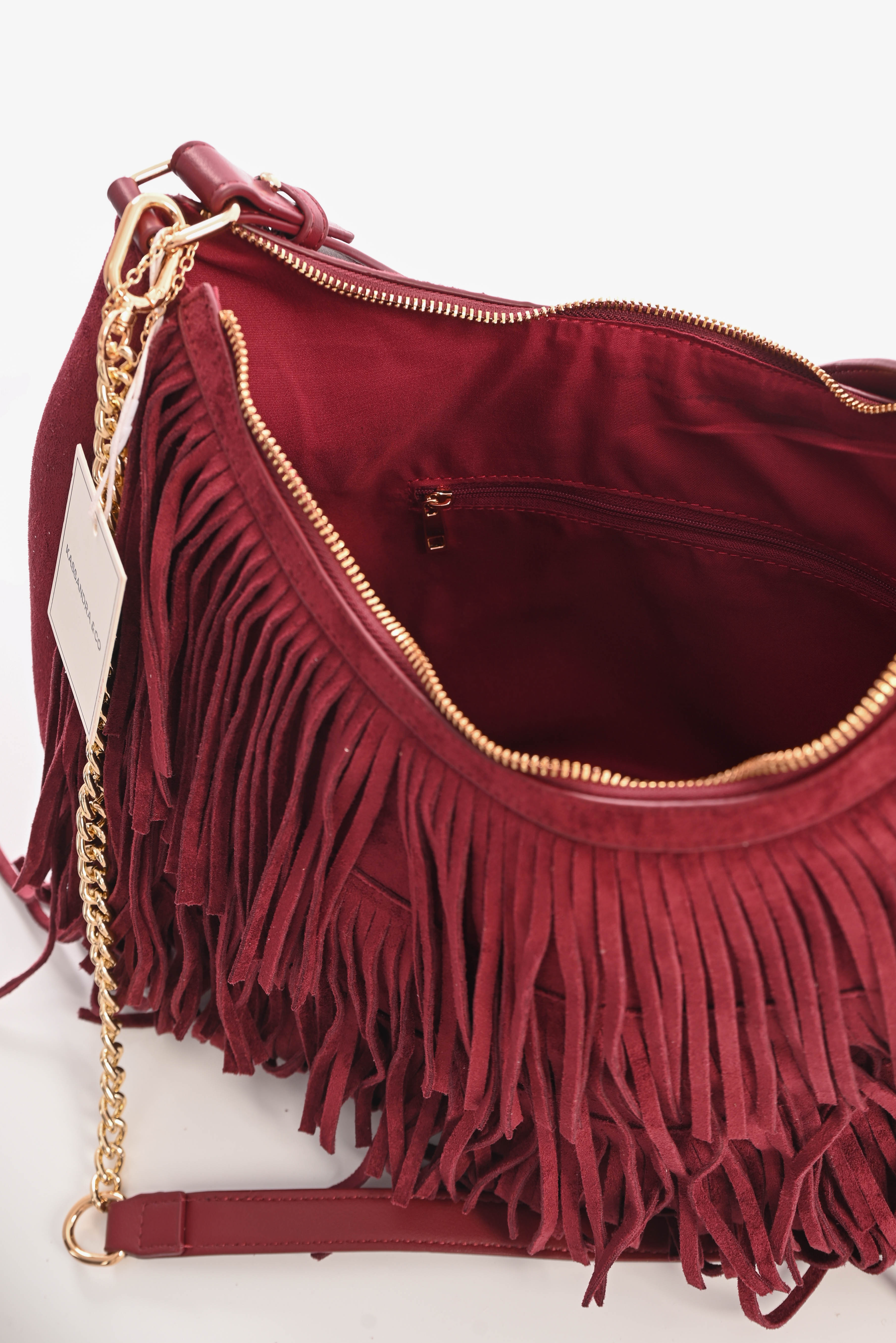 Tas suedinelook franjes rond bordeaux