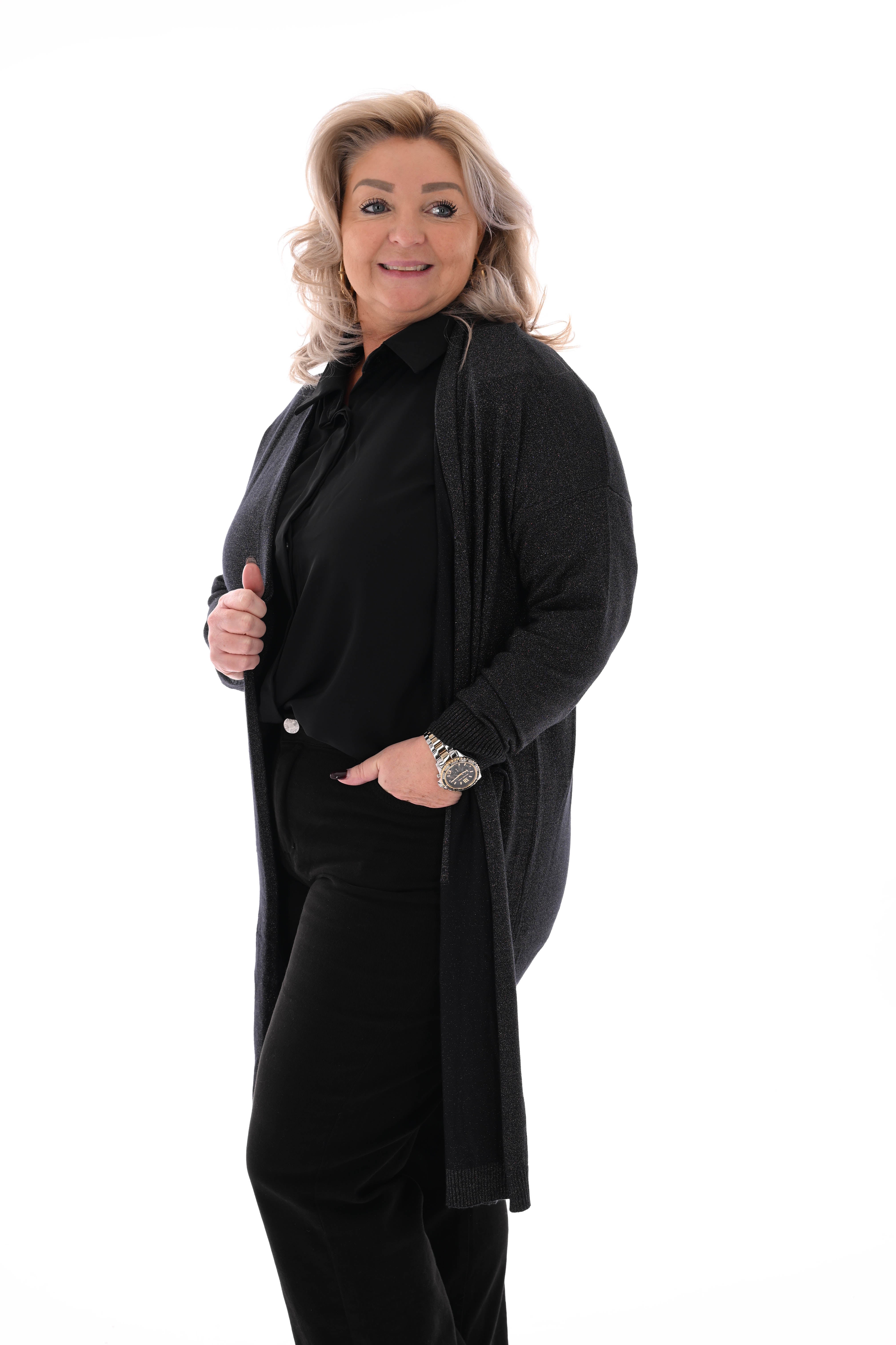 Half lang vest glitter zwart