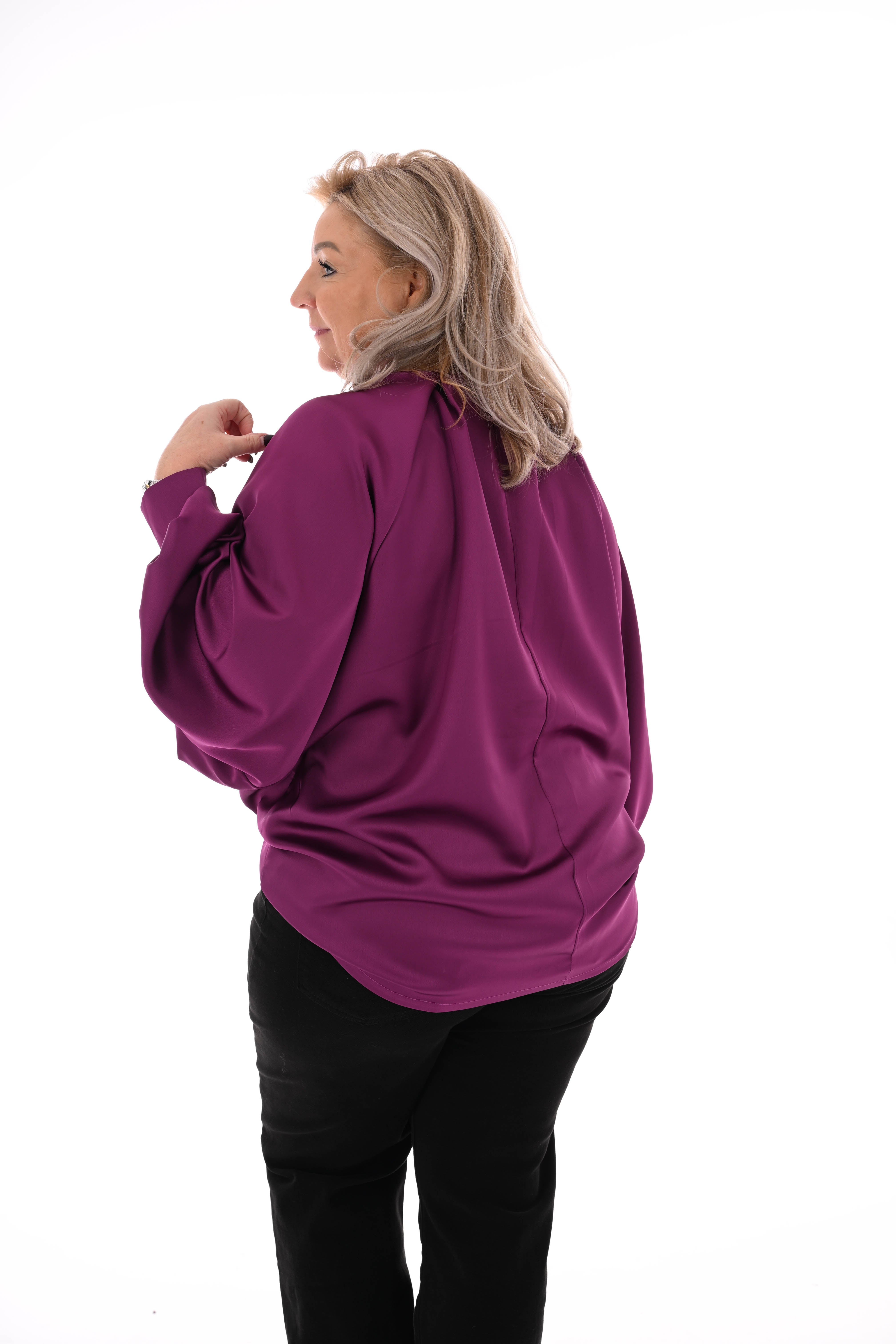 Silky blouse met pofmouwen cyclaam