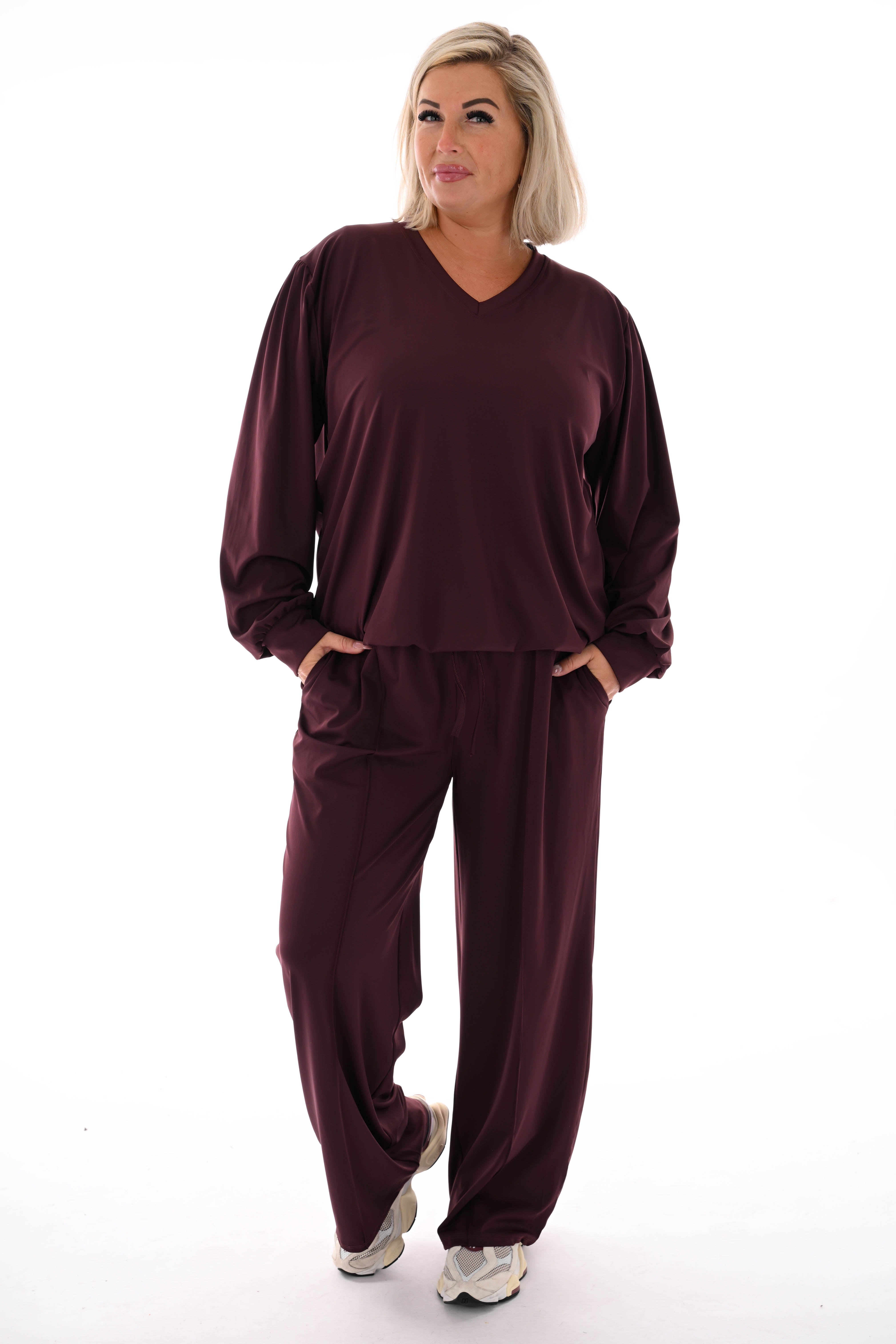 Travel pak v-hals aubergine