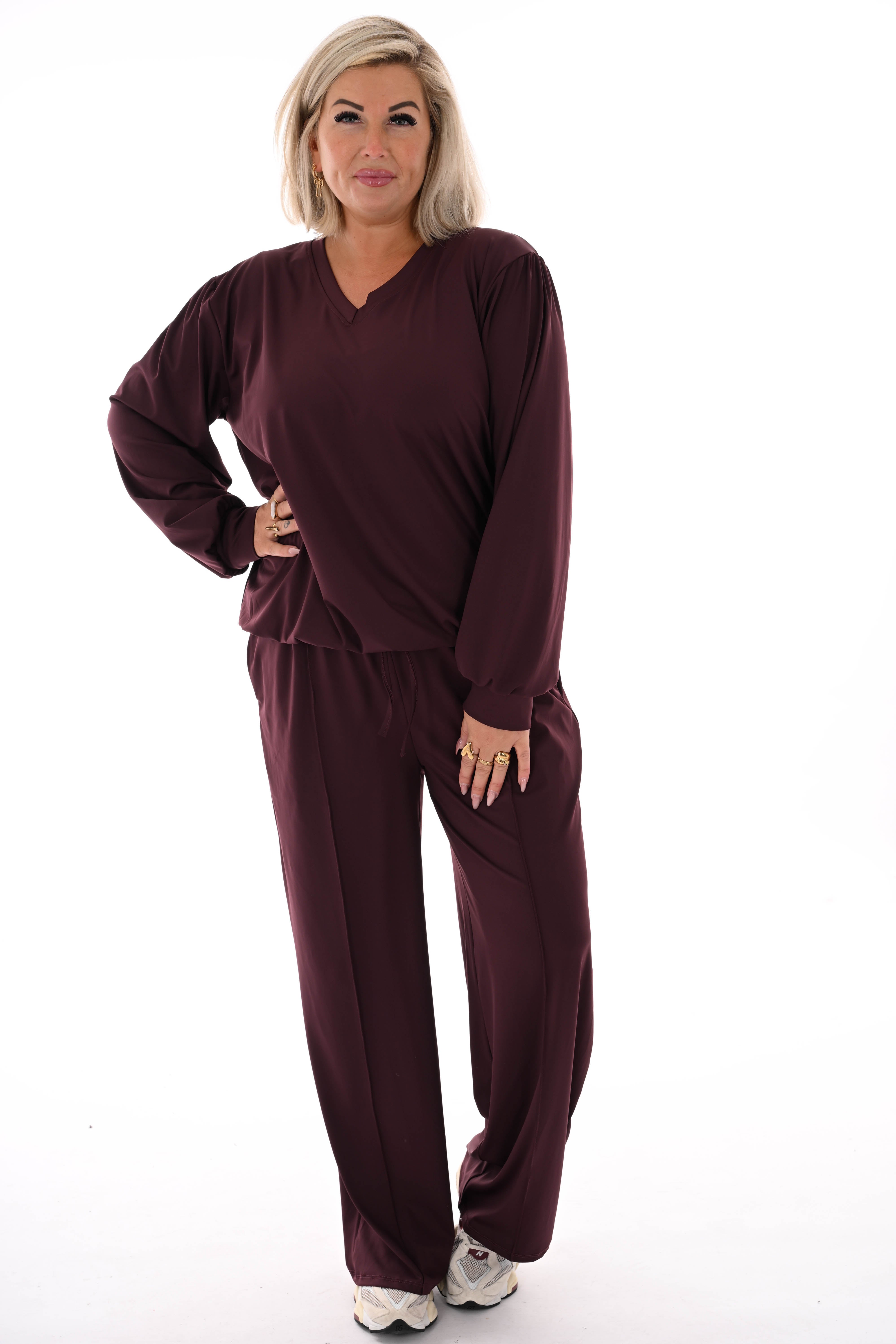 Travel pak v-hals aubergine