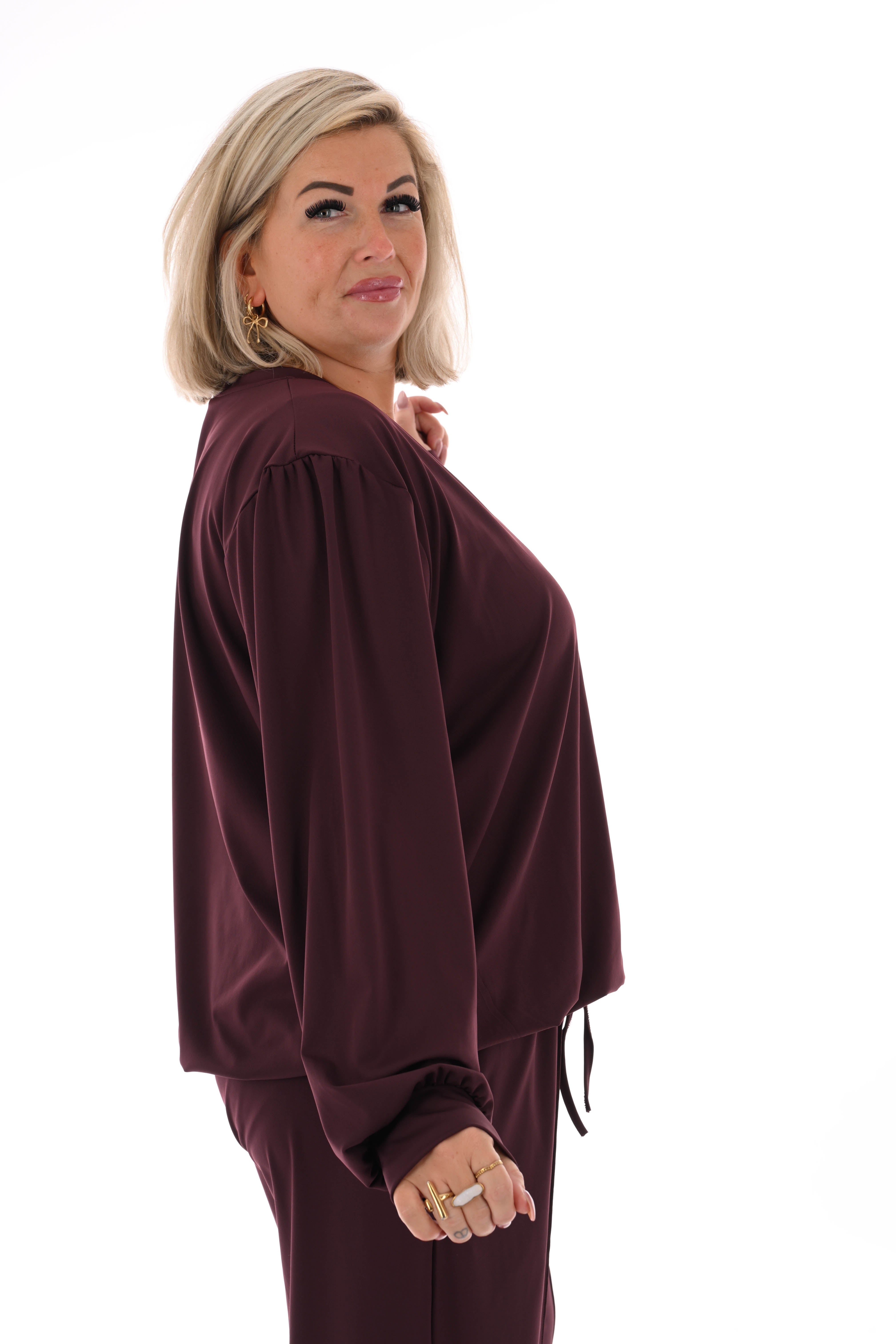 Travel pak v-hals aubergine