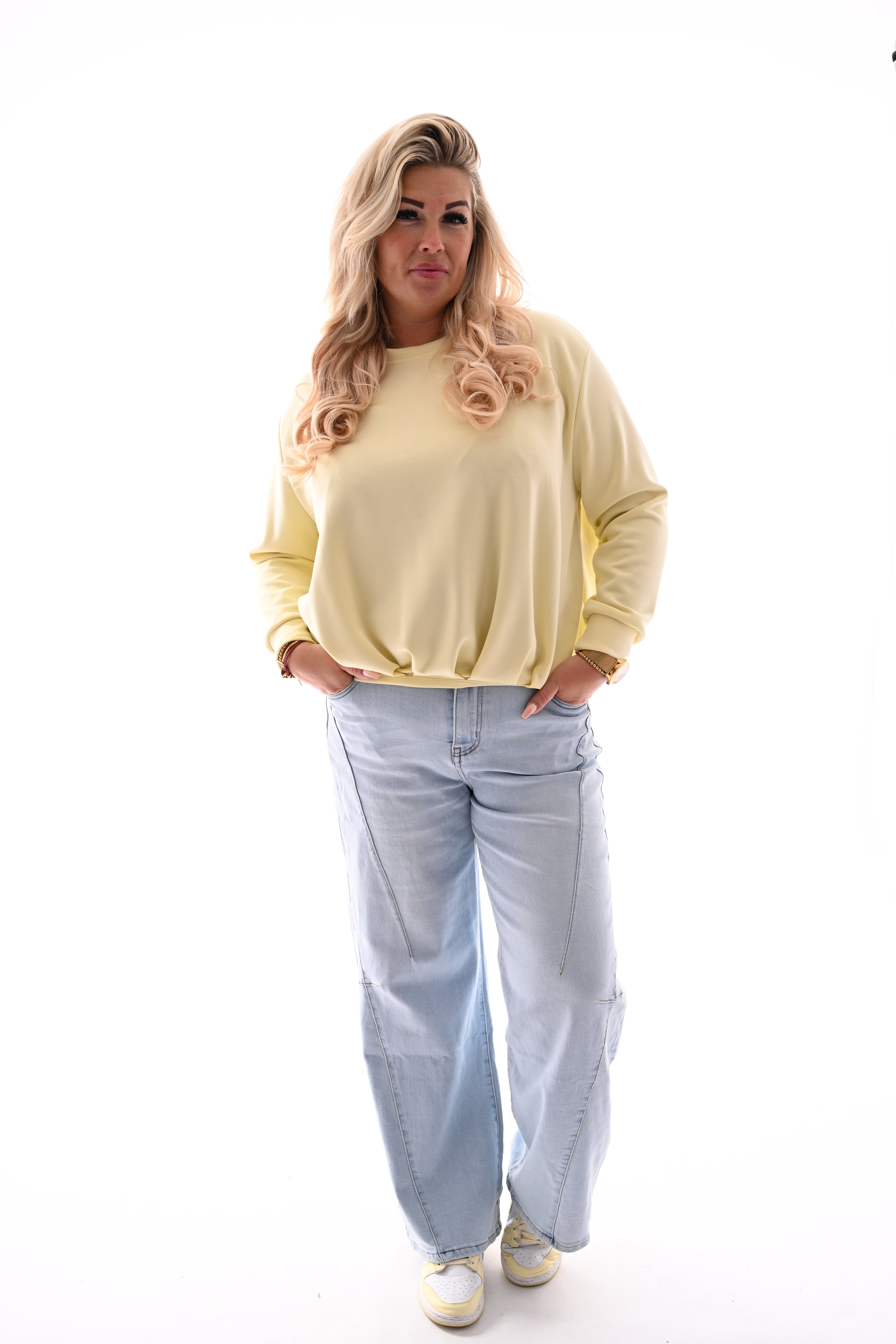 Sweater met geplooide onderkant lichtgeel