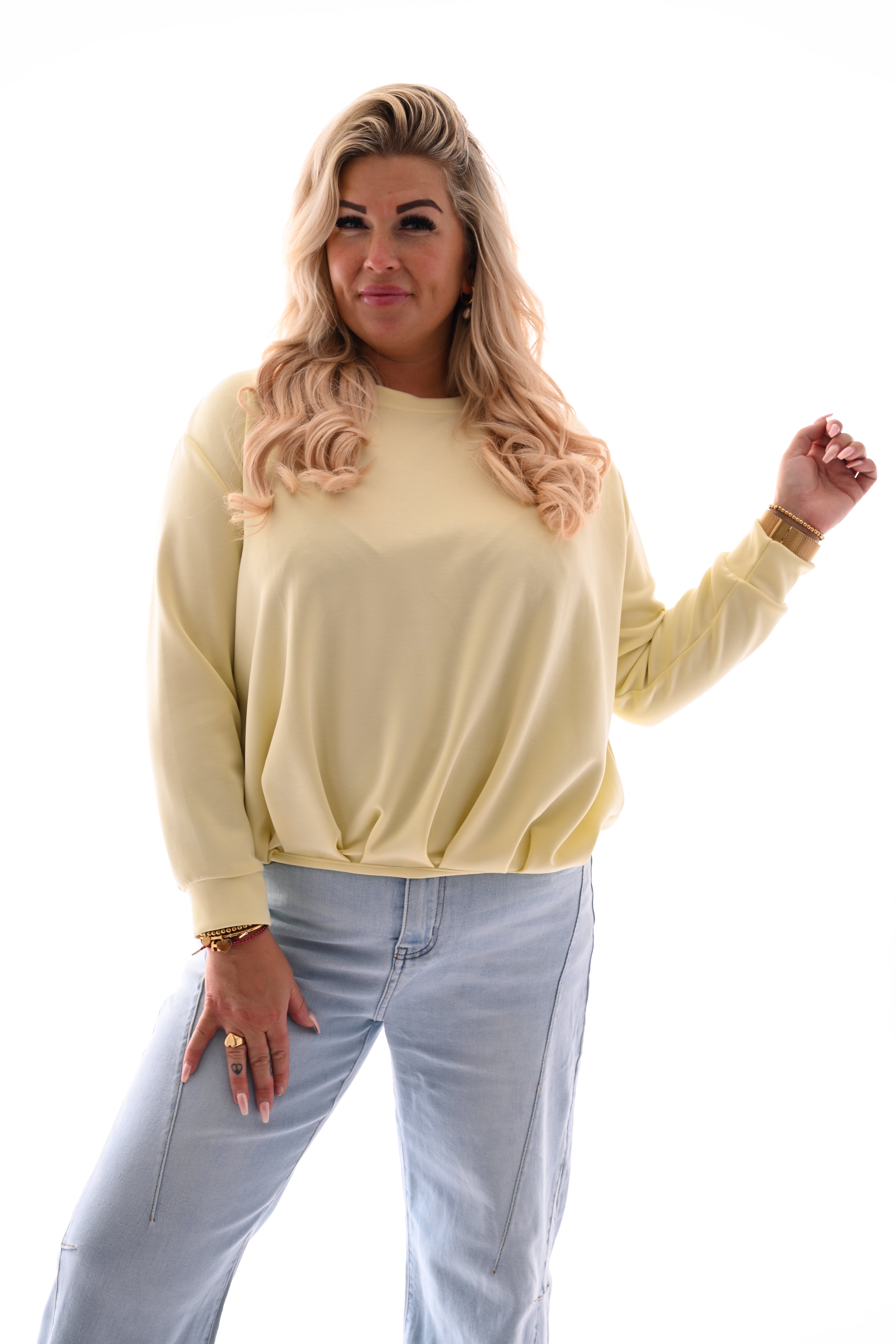 Sweater met geplooide onderkant lichtgeel