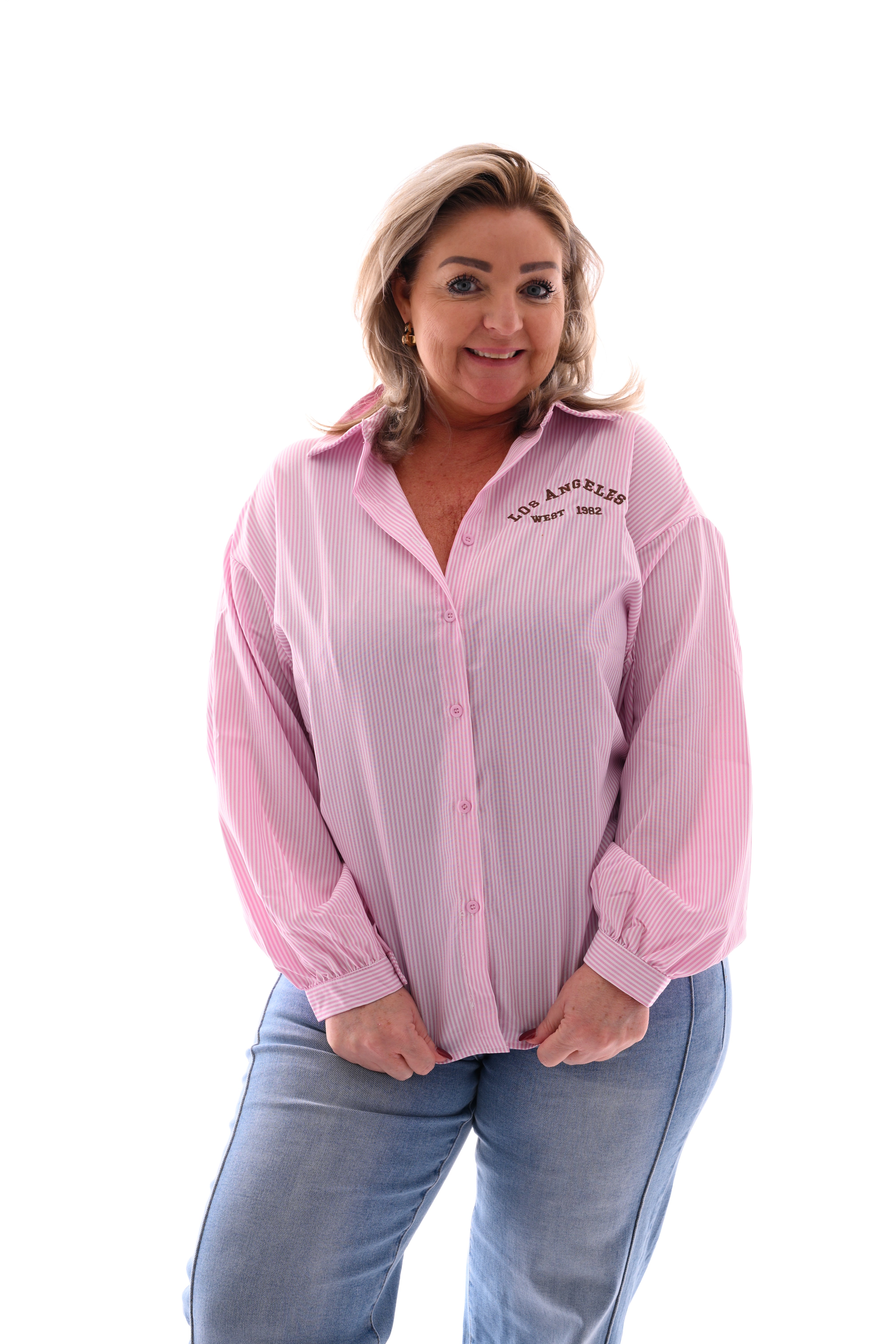 Blouse Los Angeles fijne streepjes lichtroze