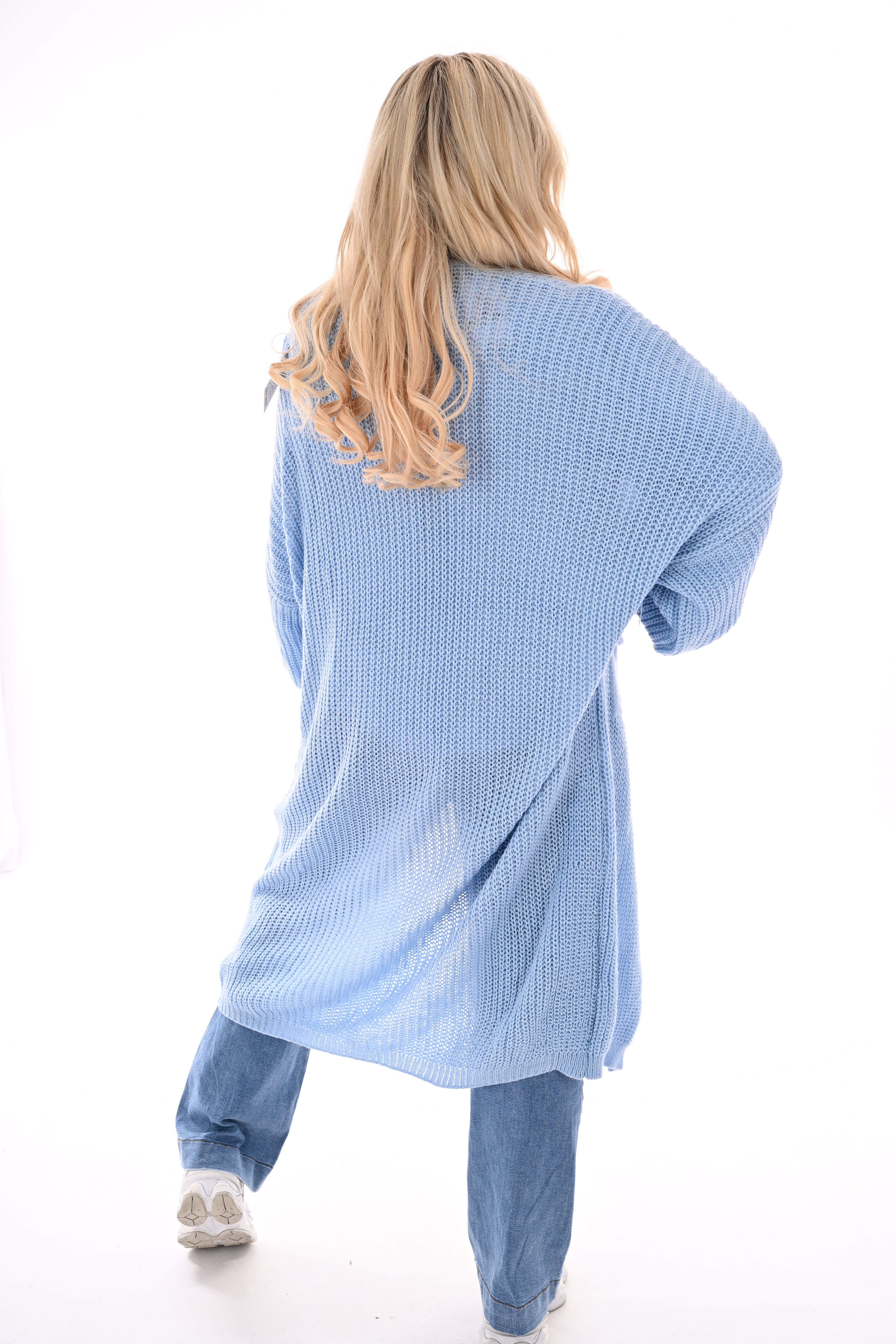 Lang gebreid vest met zakken lichtblauw