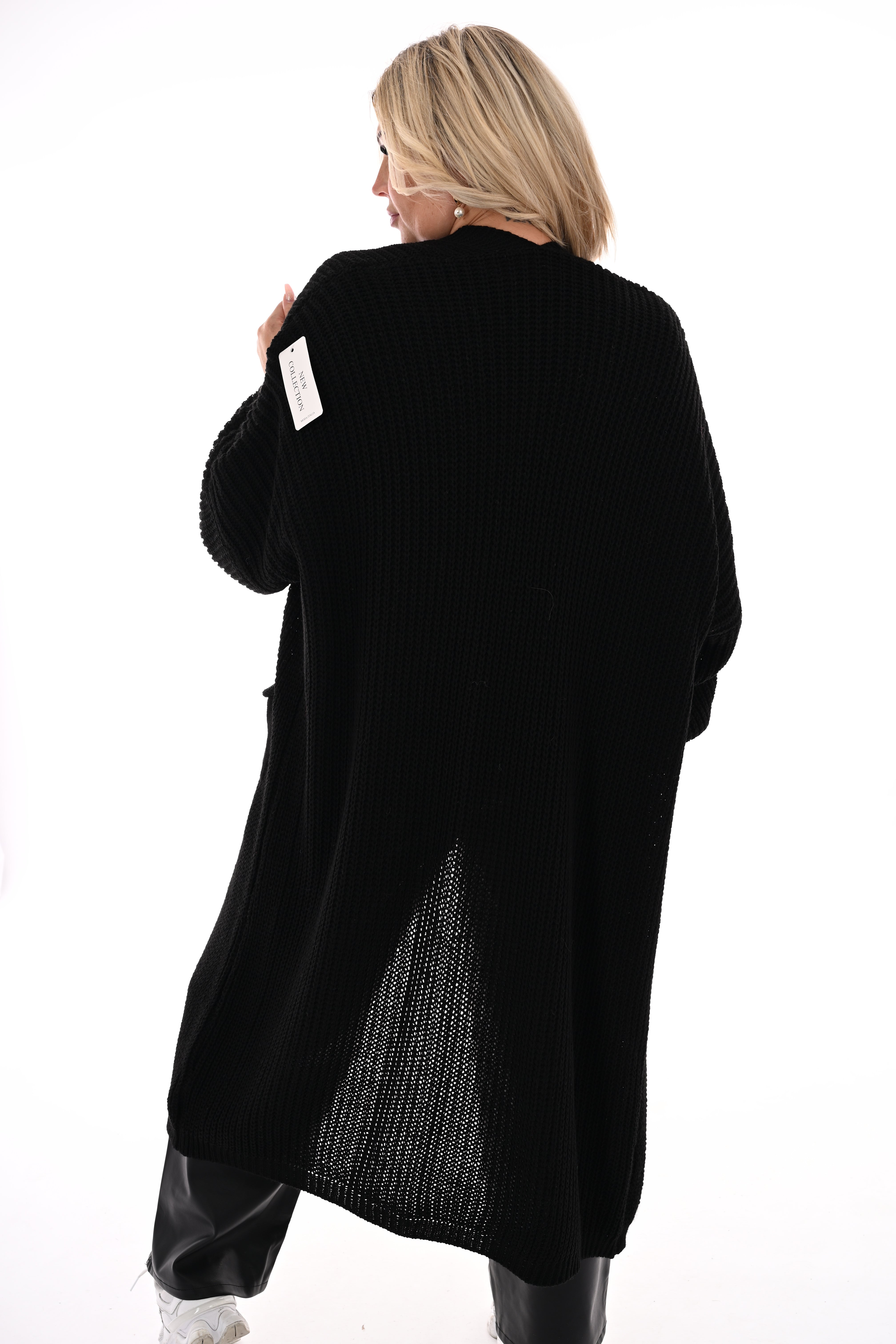 Lang gebreid vest met zakken zwart