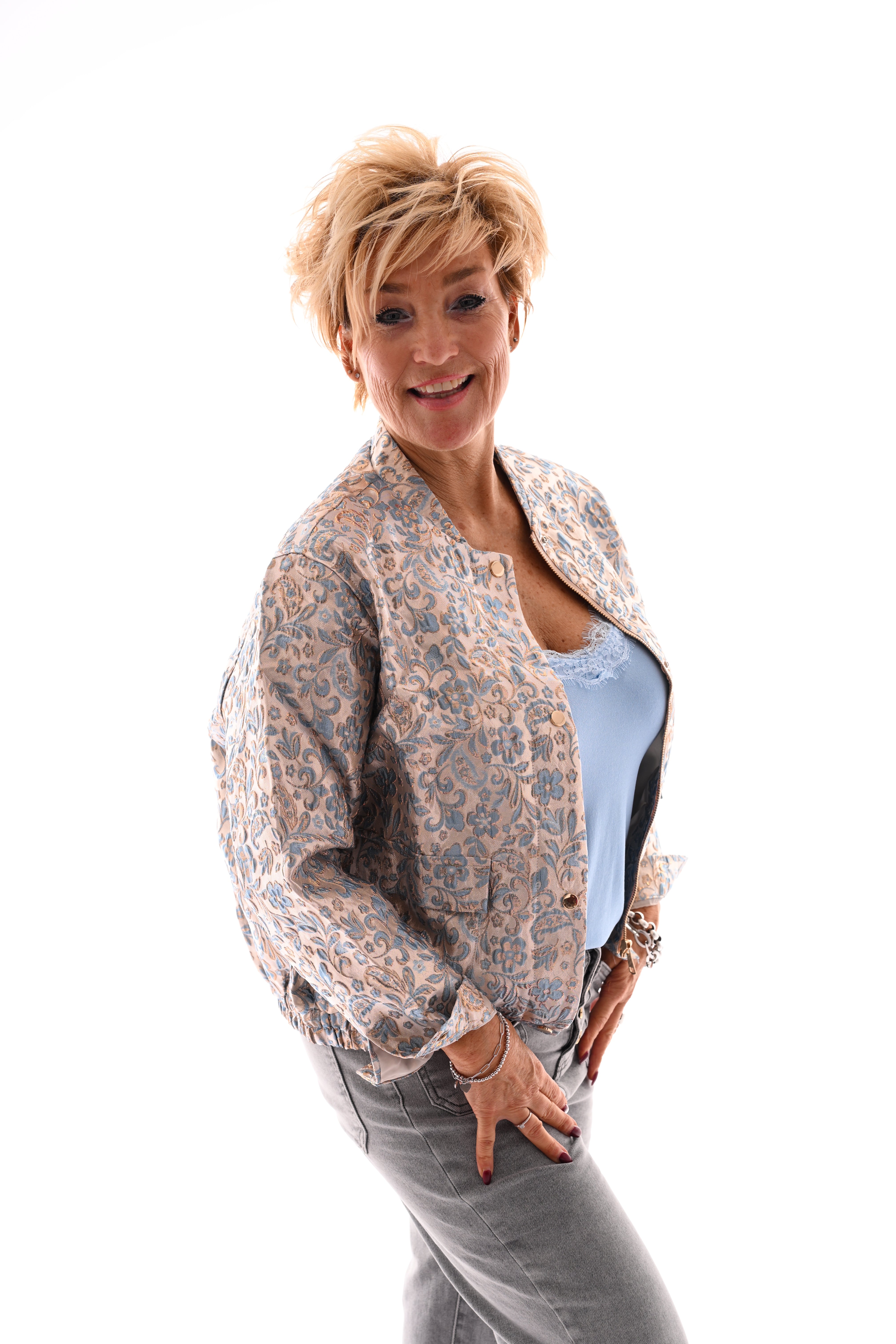 Bomber jasje bloemen en paisley blauw