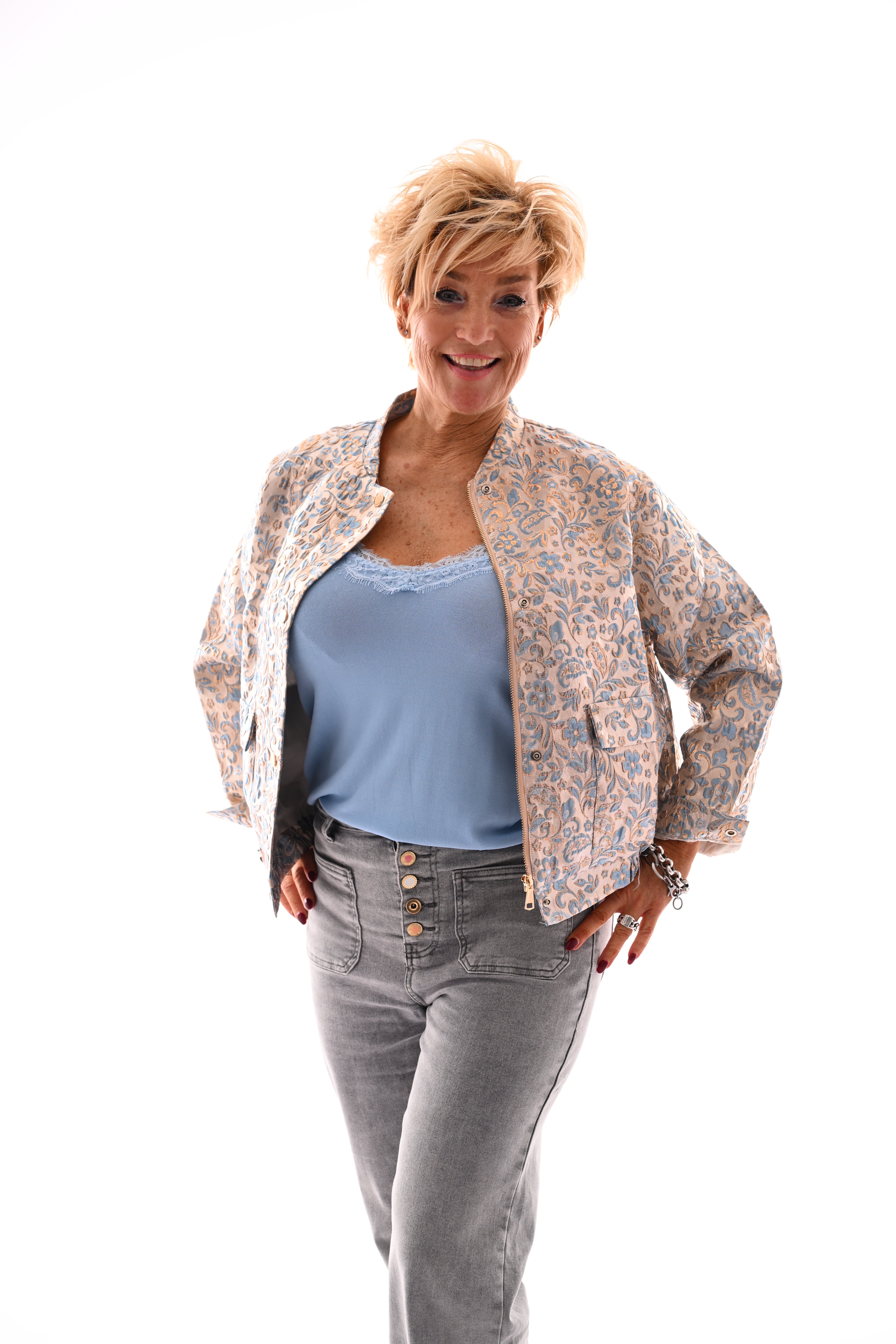 Bomber jasje bloemen en paisley blauw