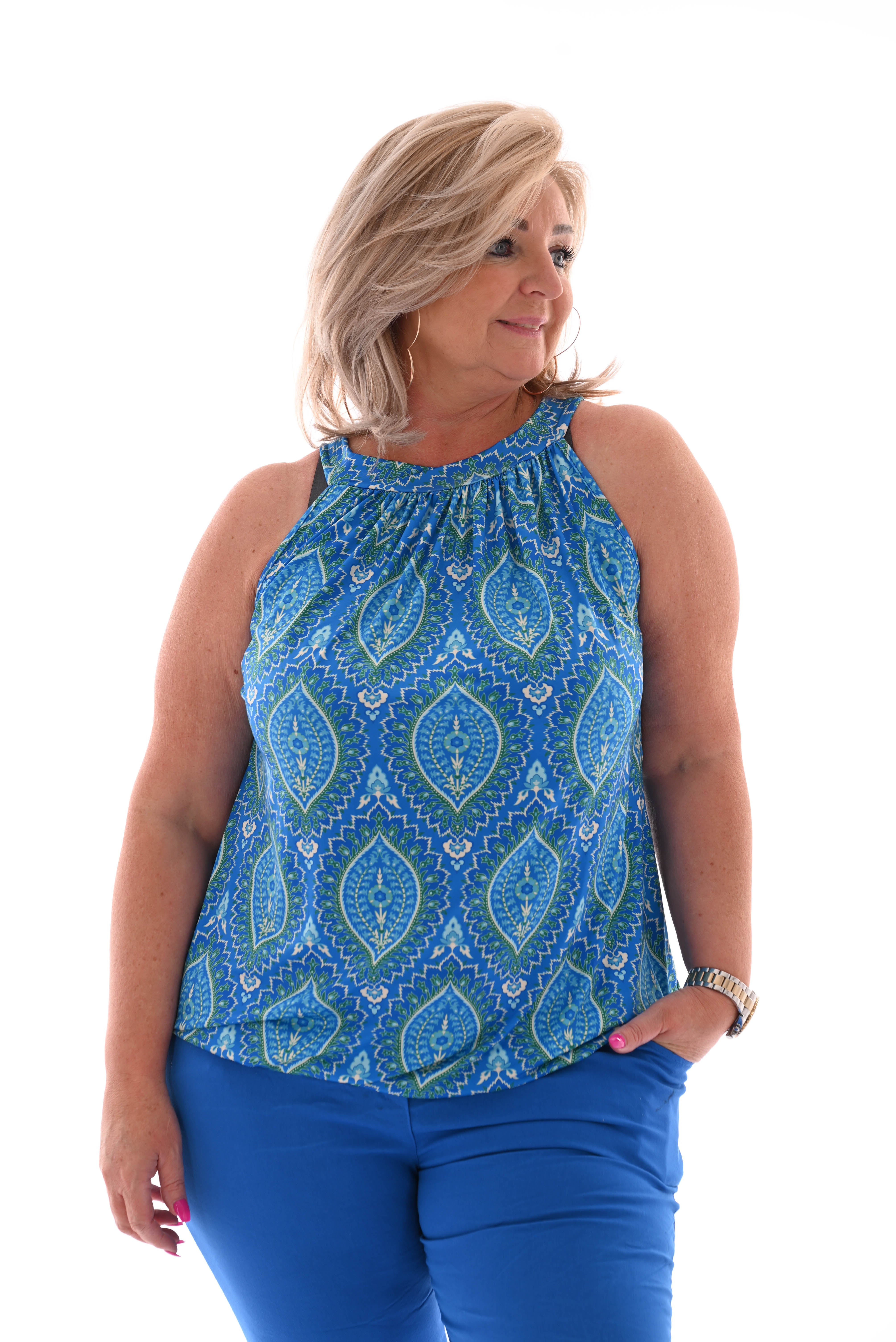 Halter top print paisley kobaltblauw