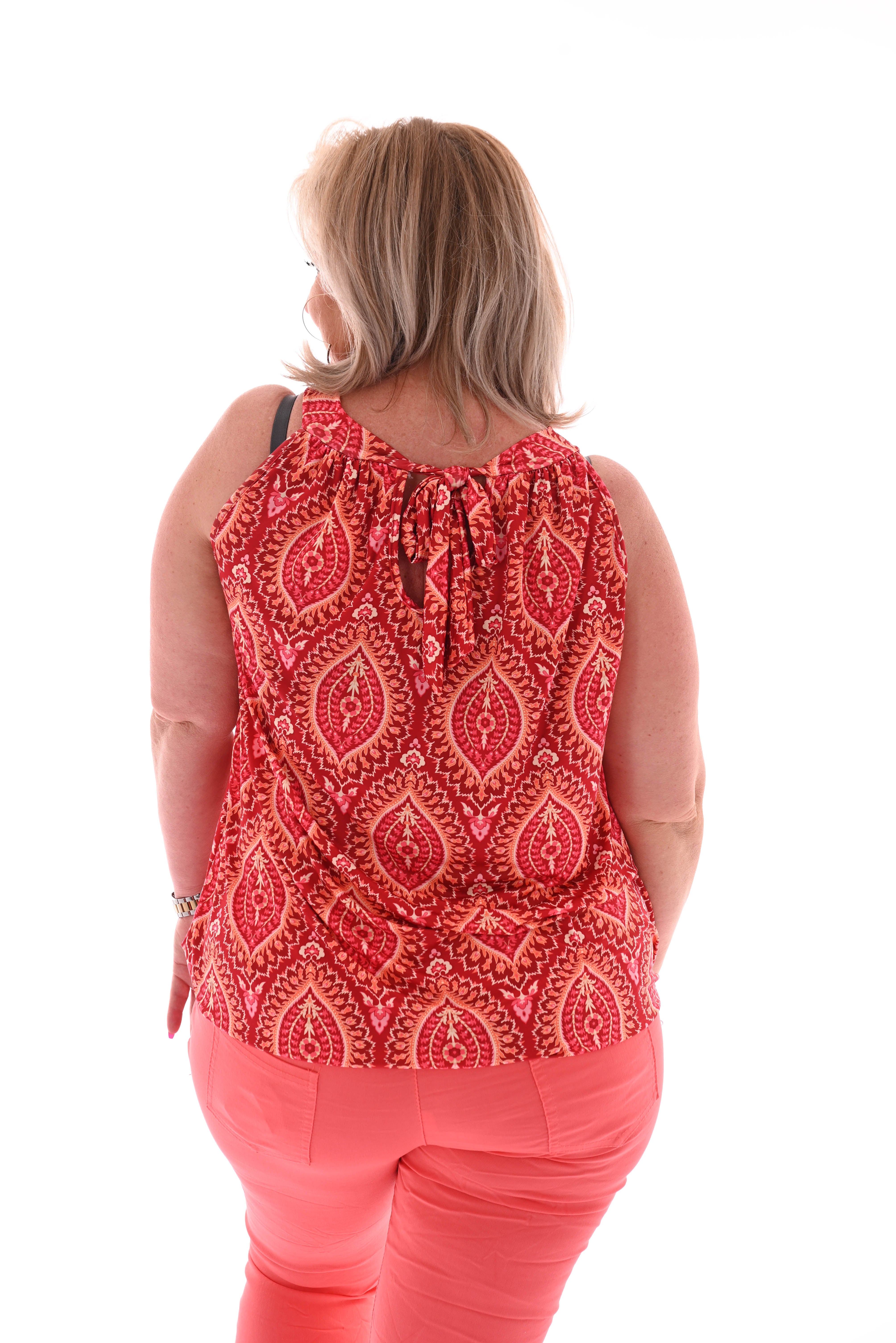 Halter top print paisley rood/oranje