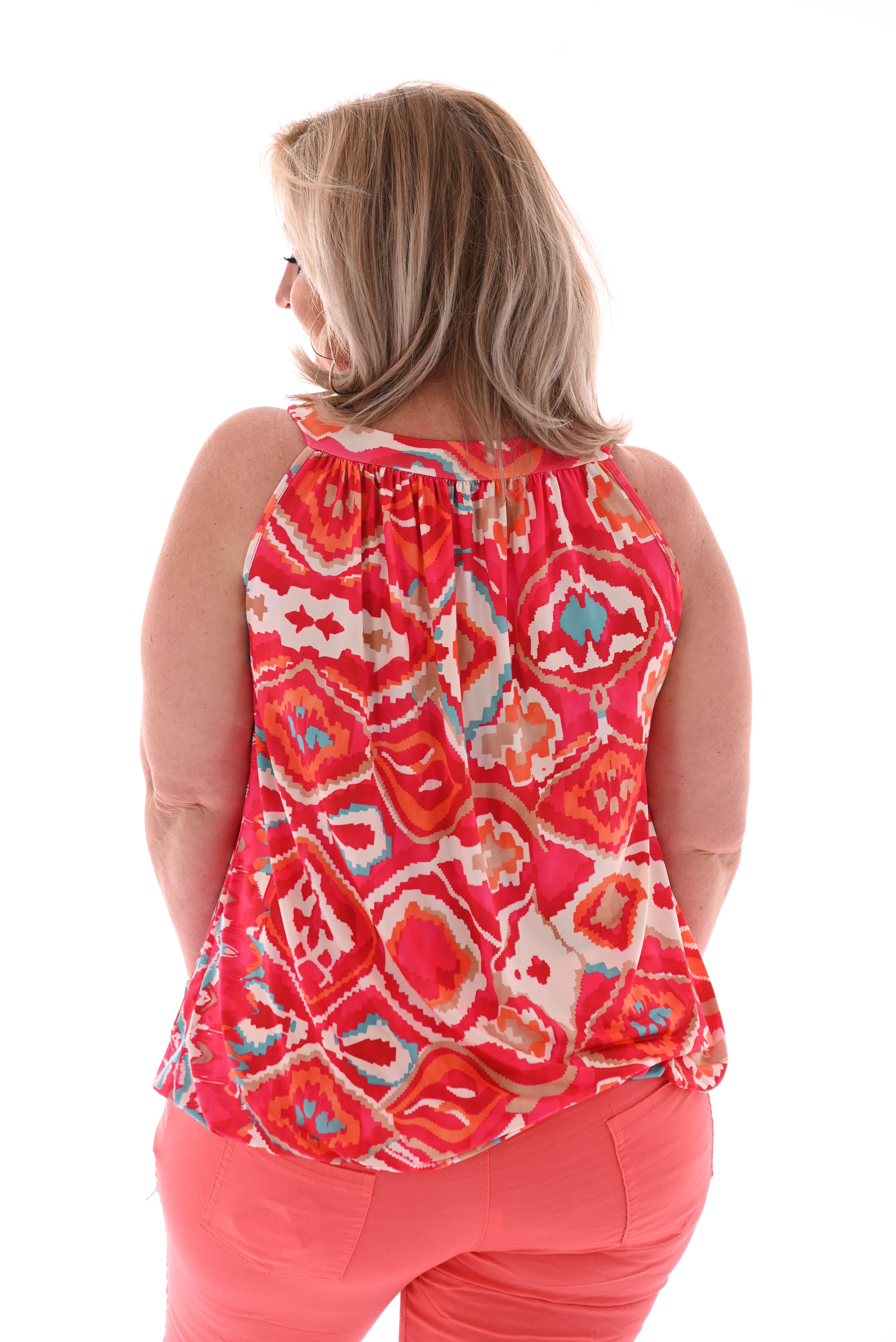 Halter top print wave patroon roze/rood