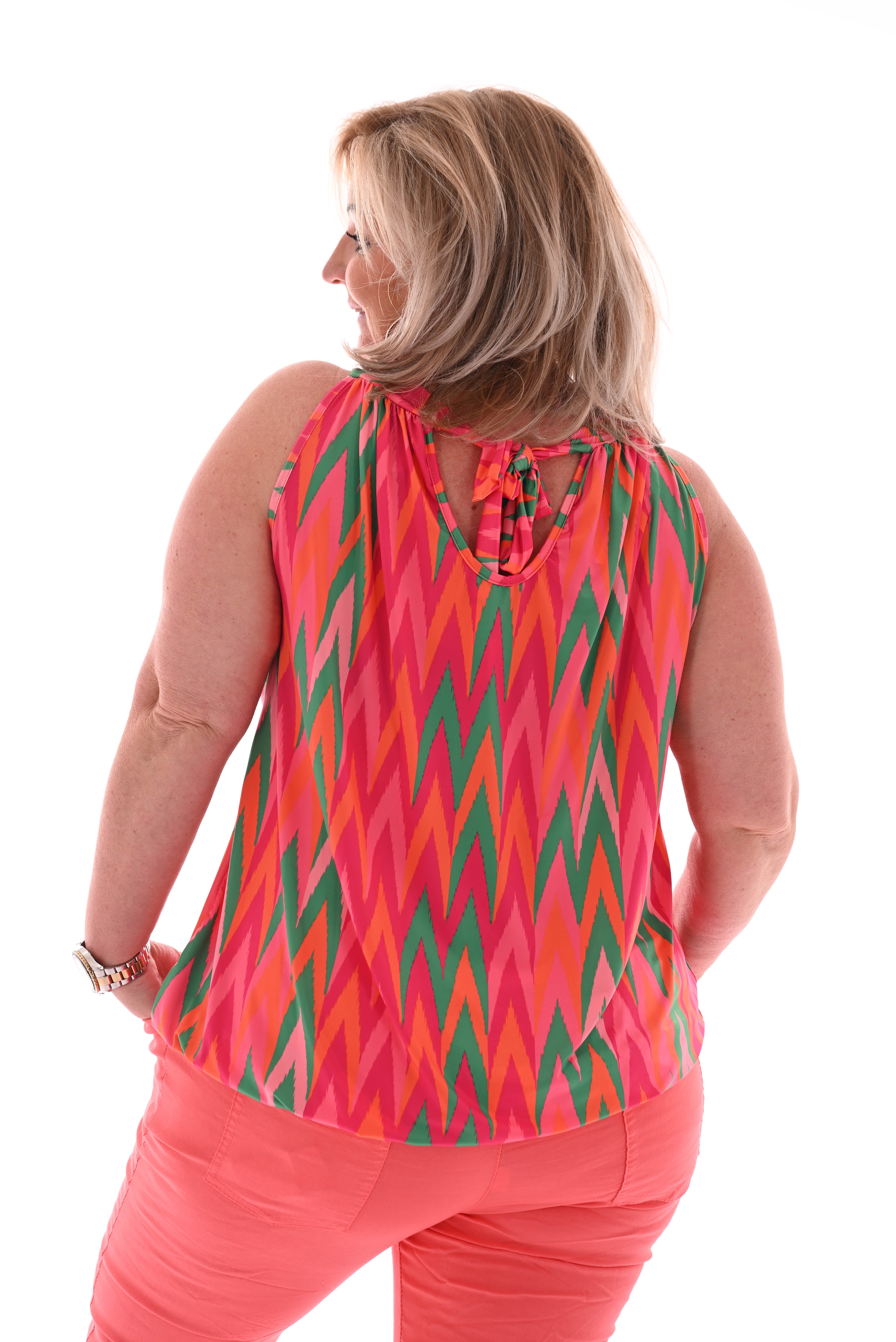 Halter top print zigzag fuchsia/groen