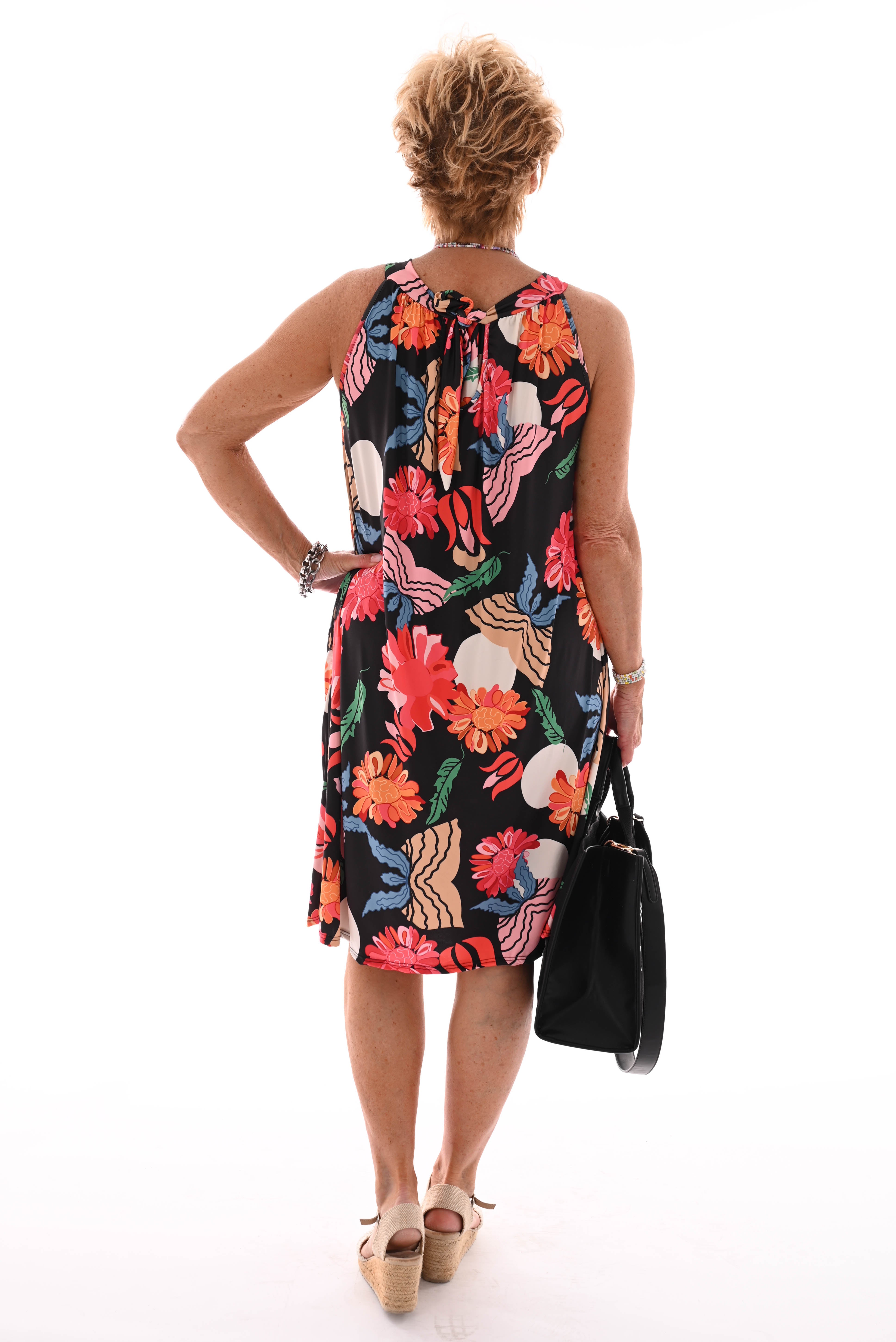 Halter jurk print bloemen zwart