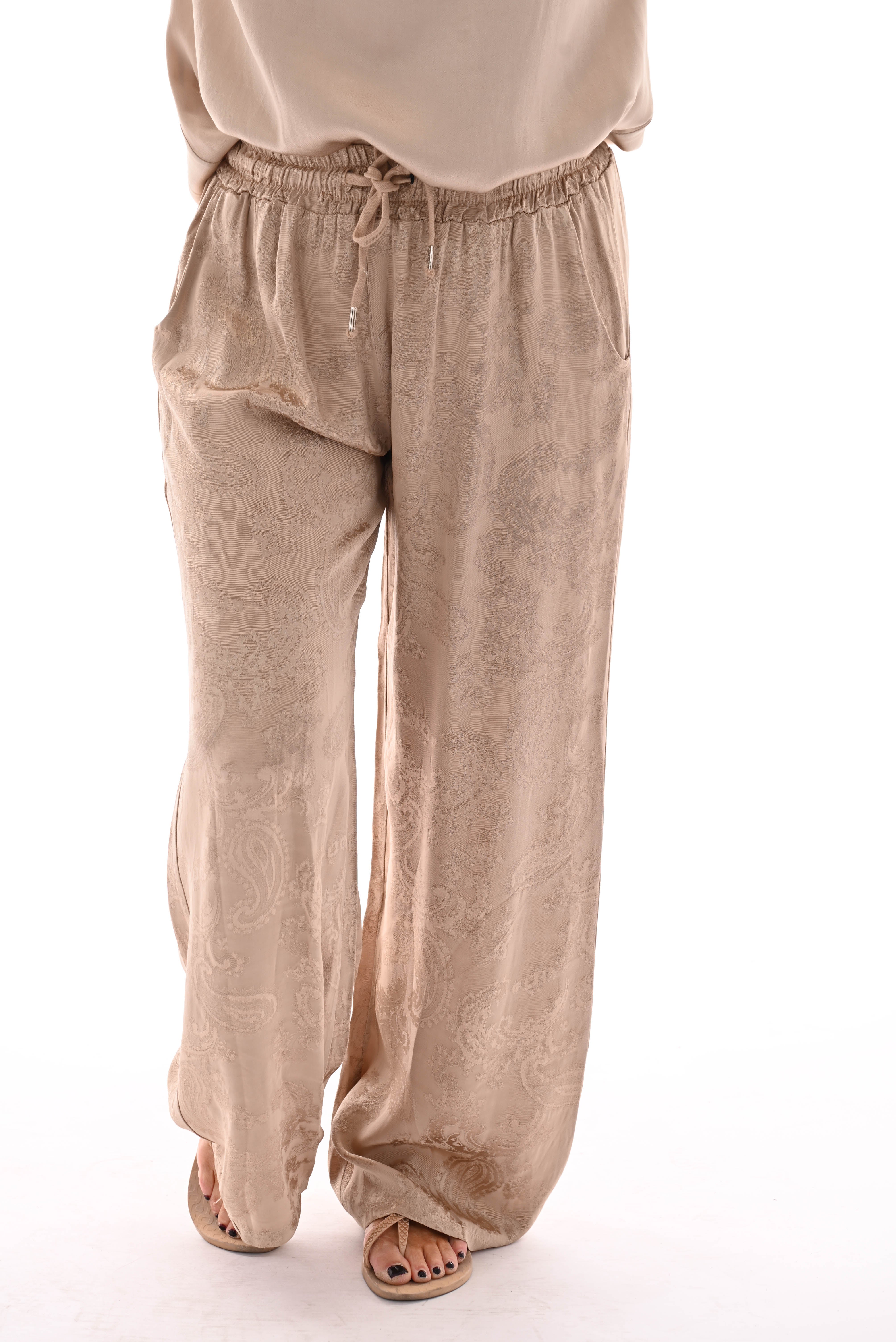 Silky wijde broek paisley beige