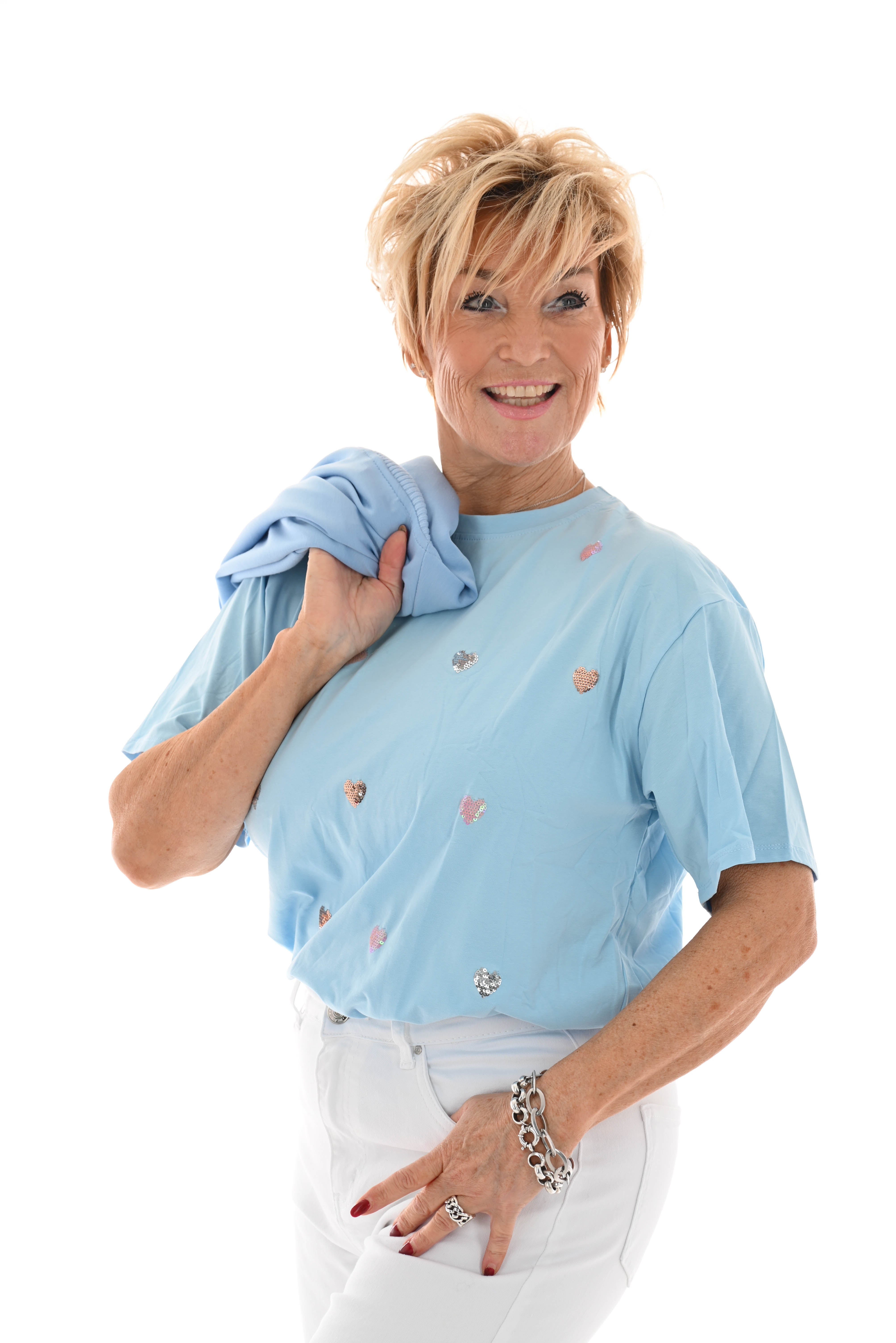 T-shirt met hartjes lichtblauw