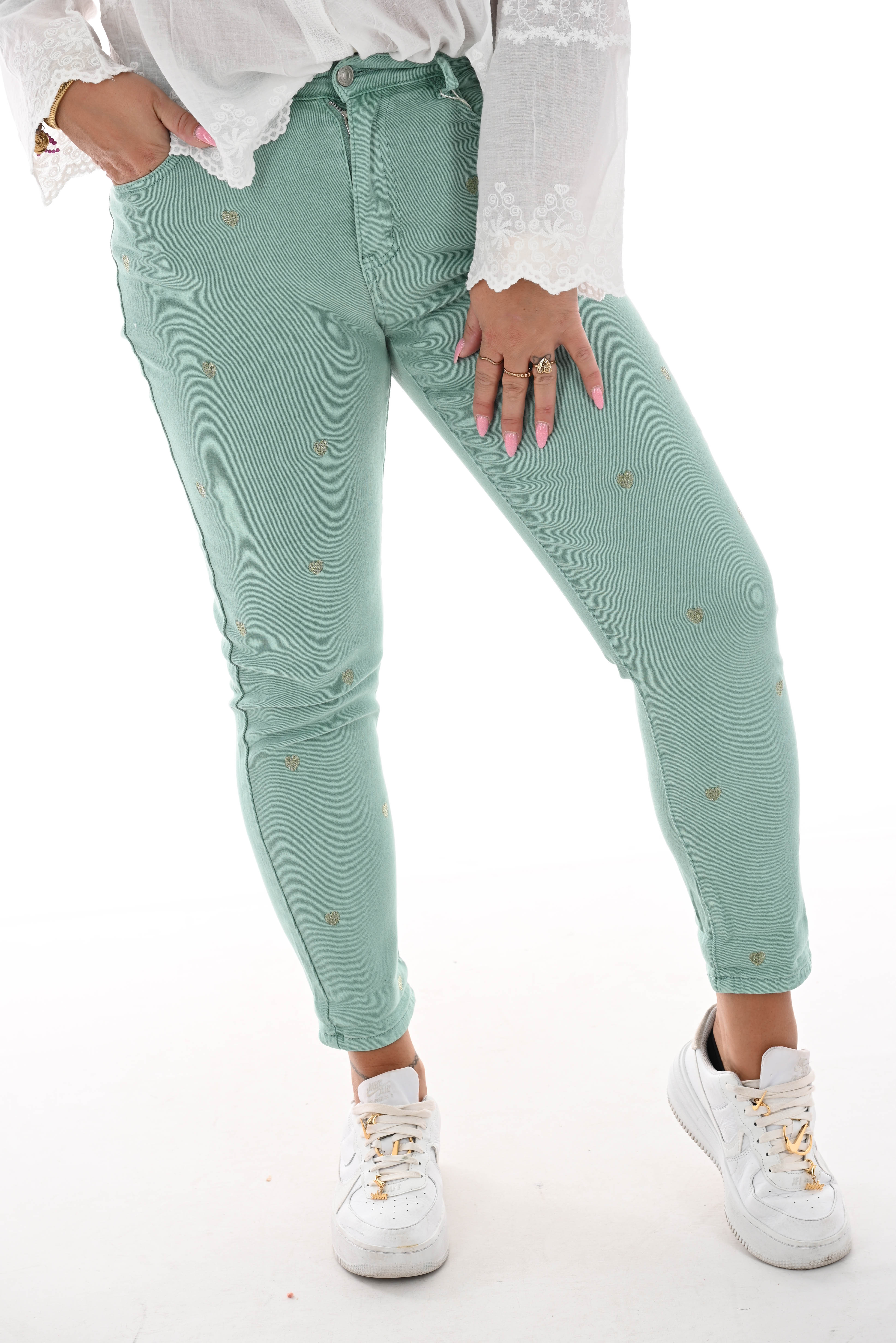Zac&Zoe Jeans met hartjes groen