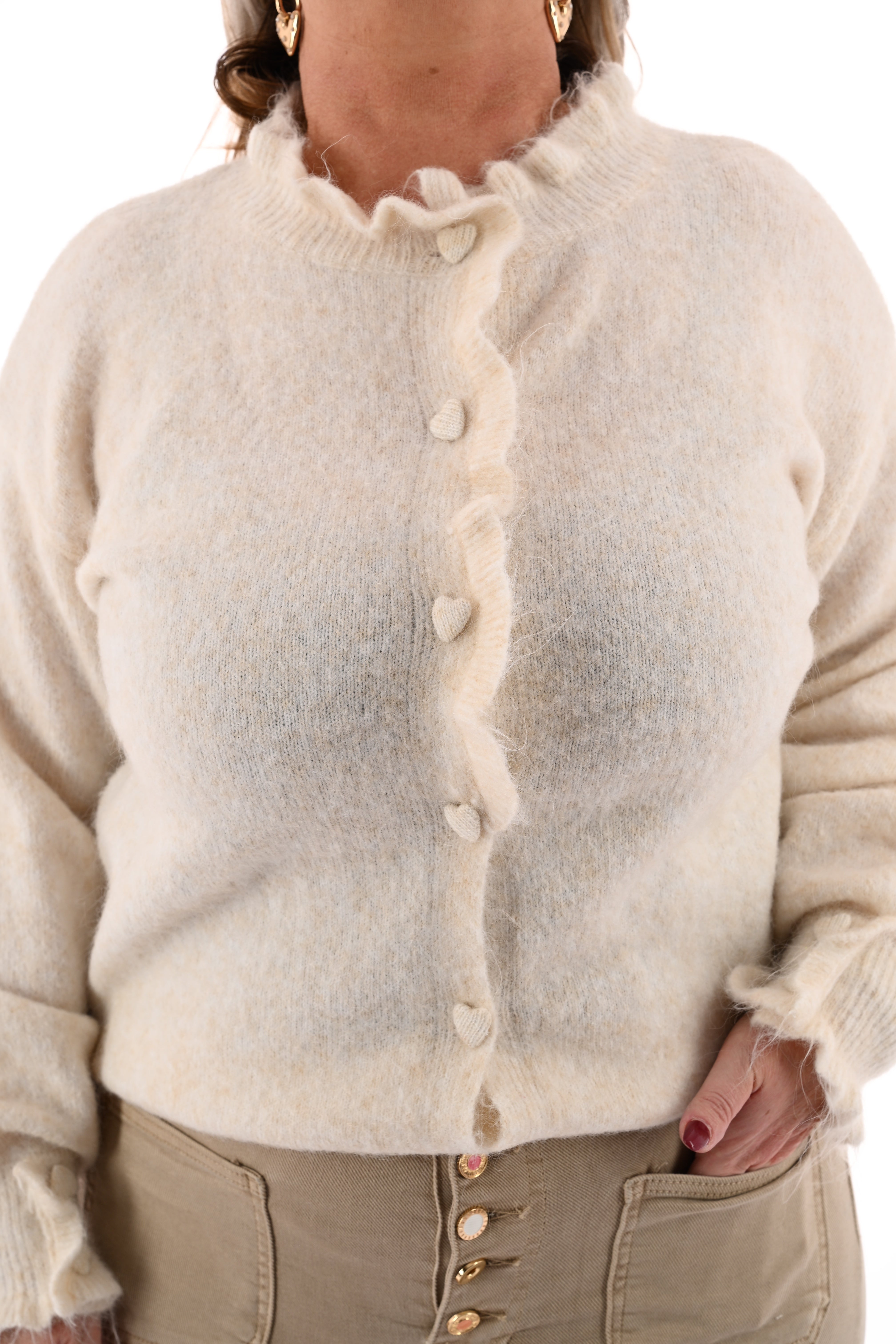 Vest knopen met roezelmouwen creme