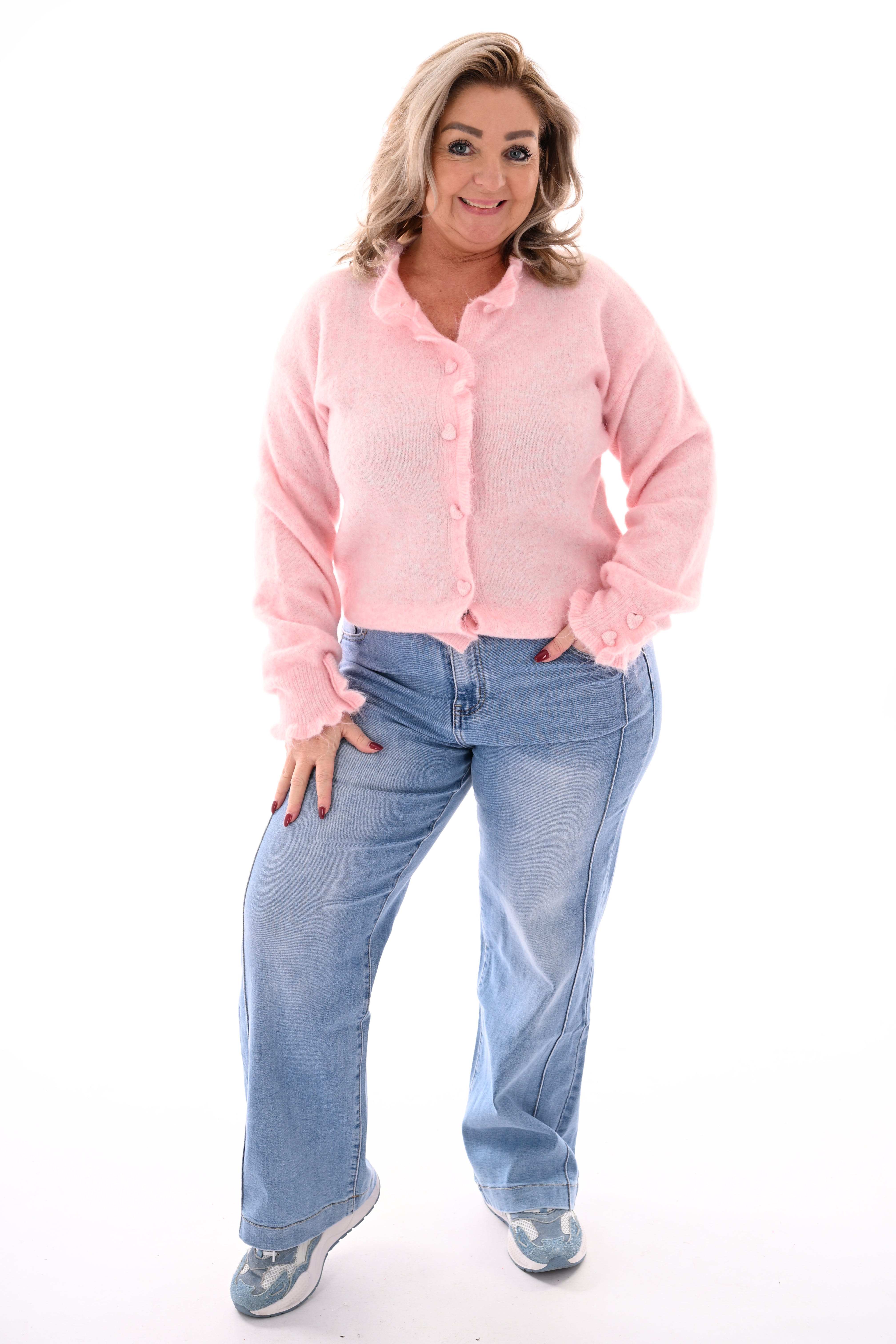 Vest knopen met roezelmouwen lichtroze