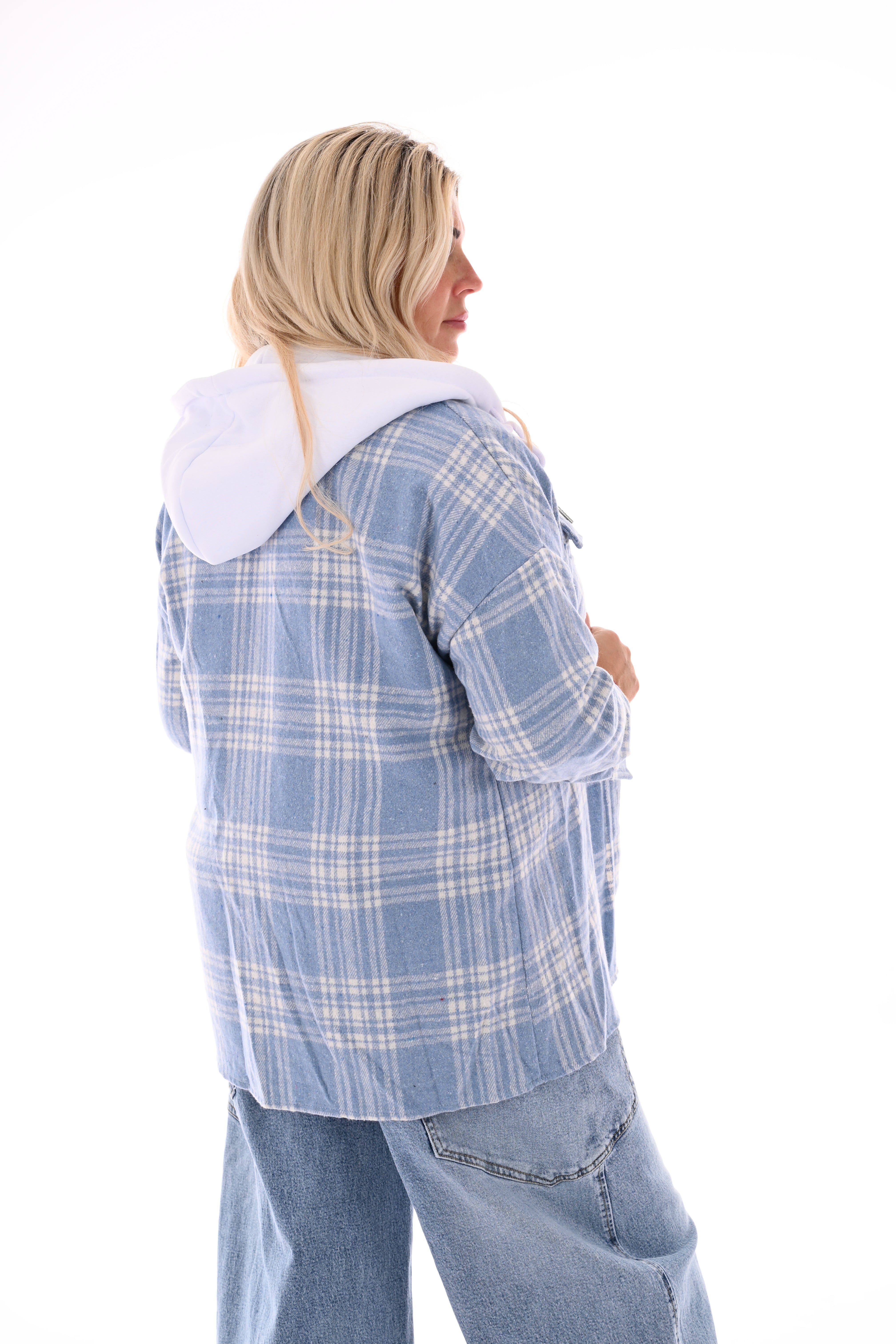 Vest ruitpatroon met capuchon blauw