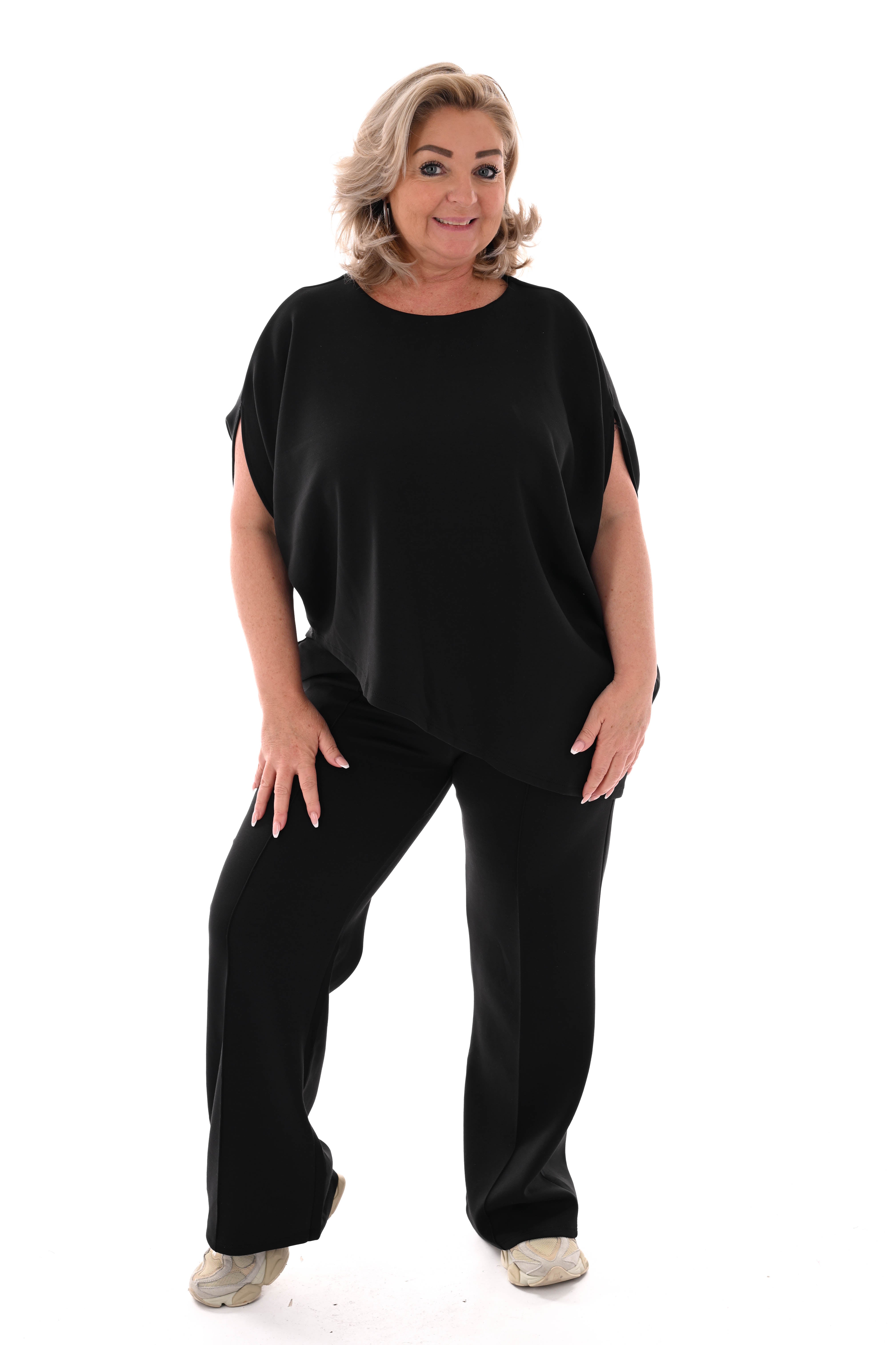 Tweedelig set asymmetrisch korte mouwen zwart