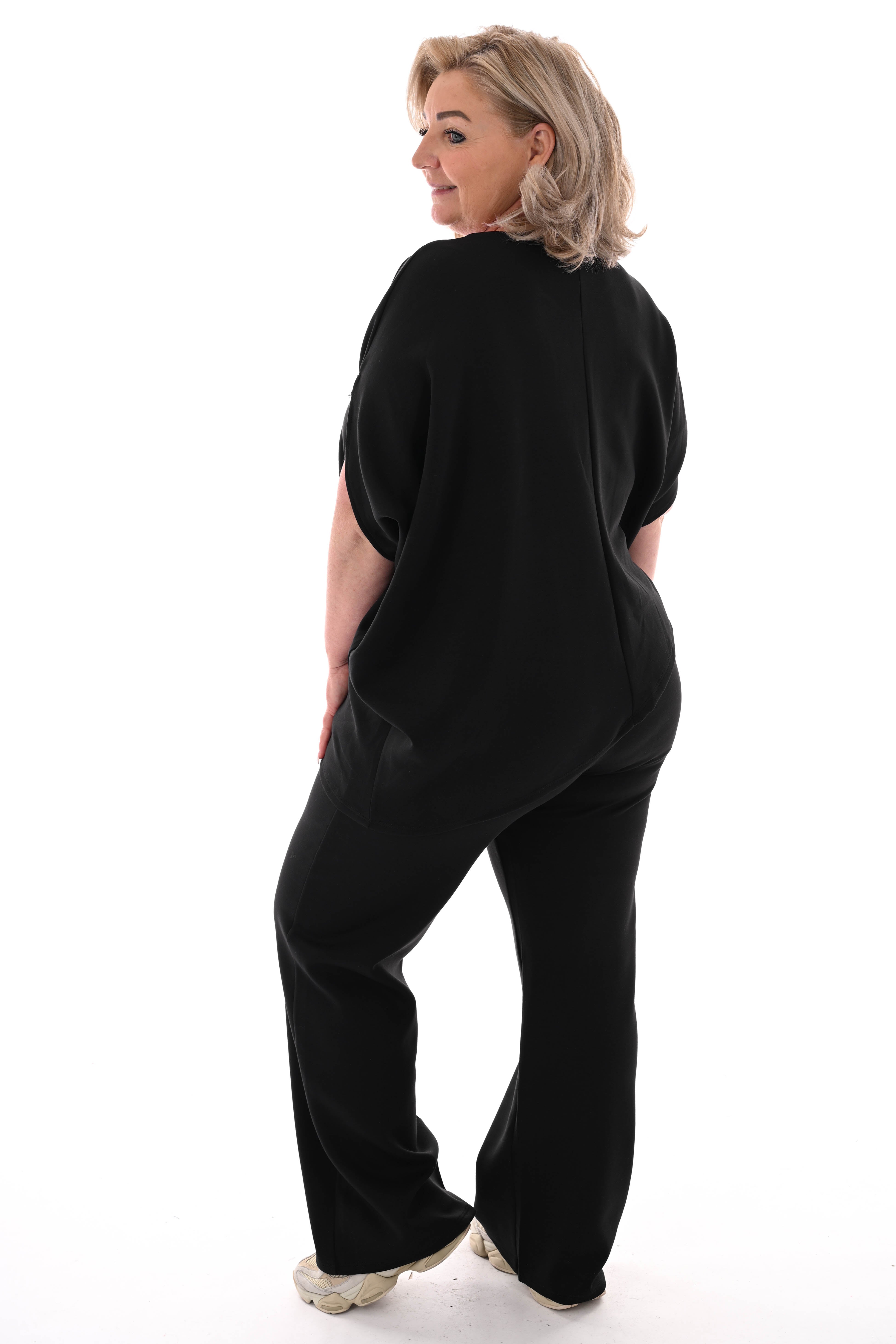 Tweedelig set asymmetrisch korte mouwen zwart