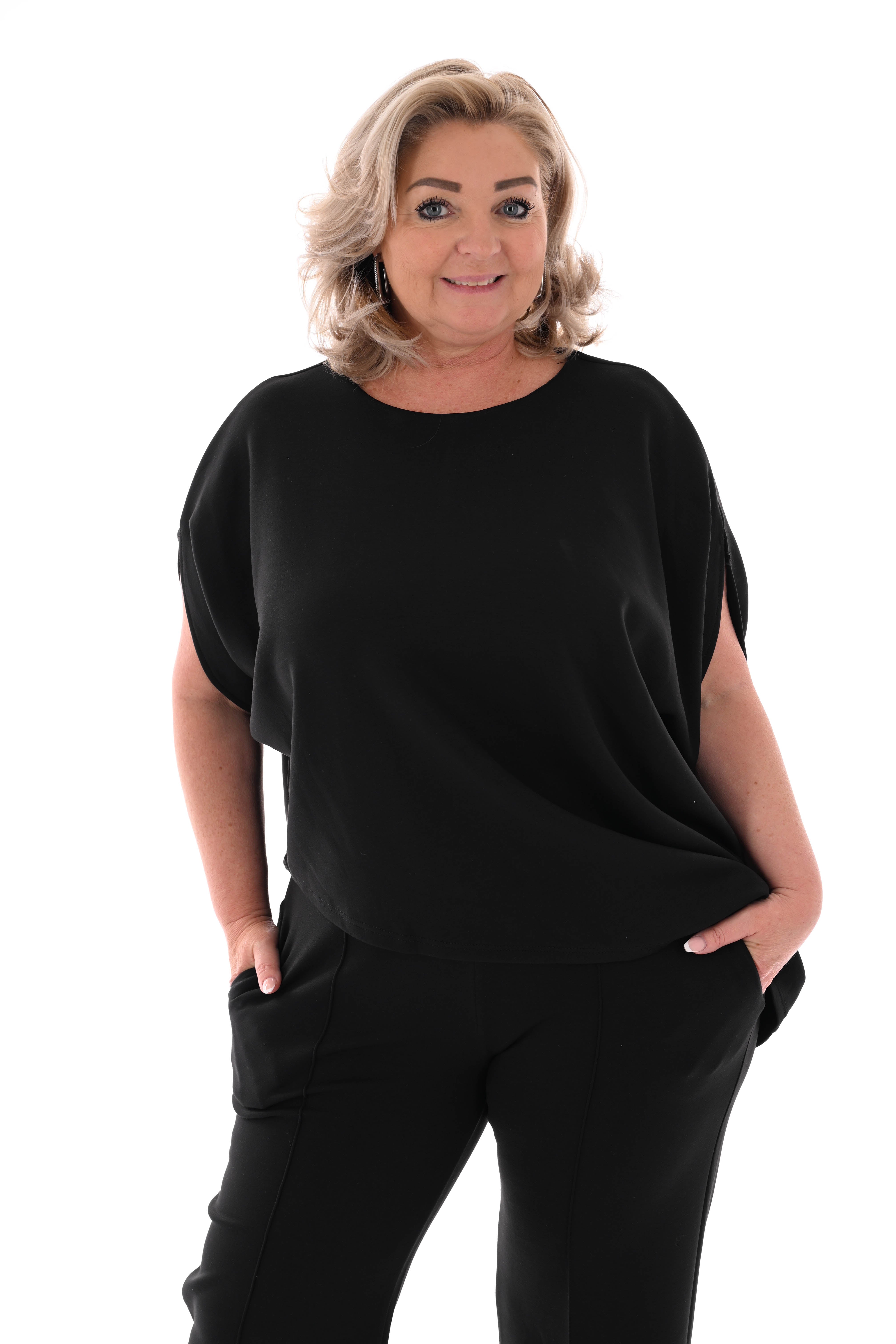 Tweedelig set asymmetrisch korte mouwen zwart