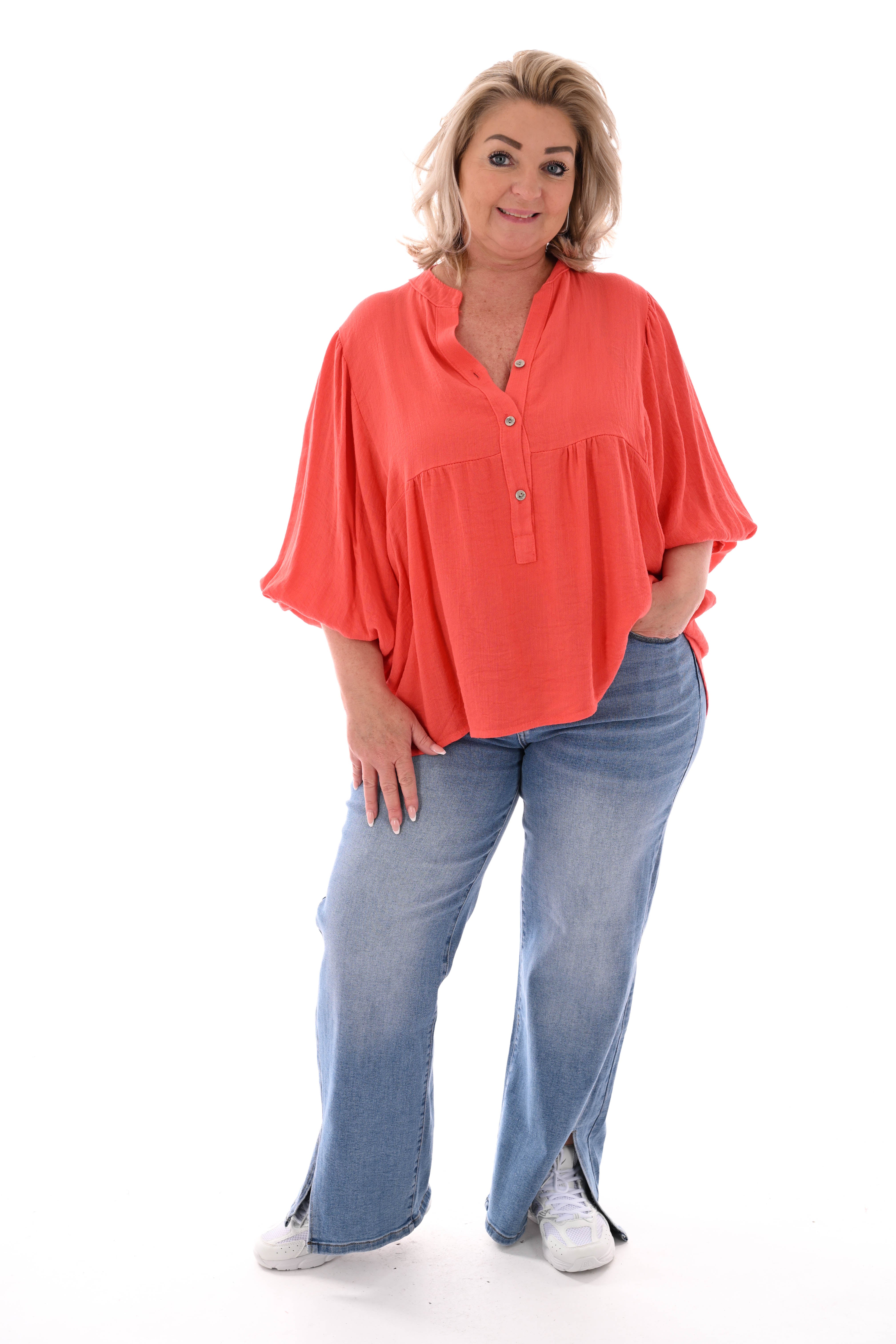 Blouse 3/4e vleermuismouw koraal